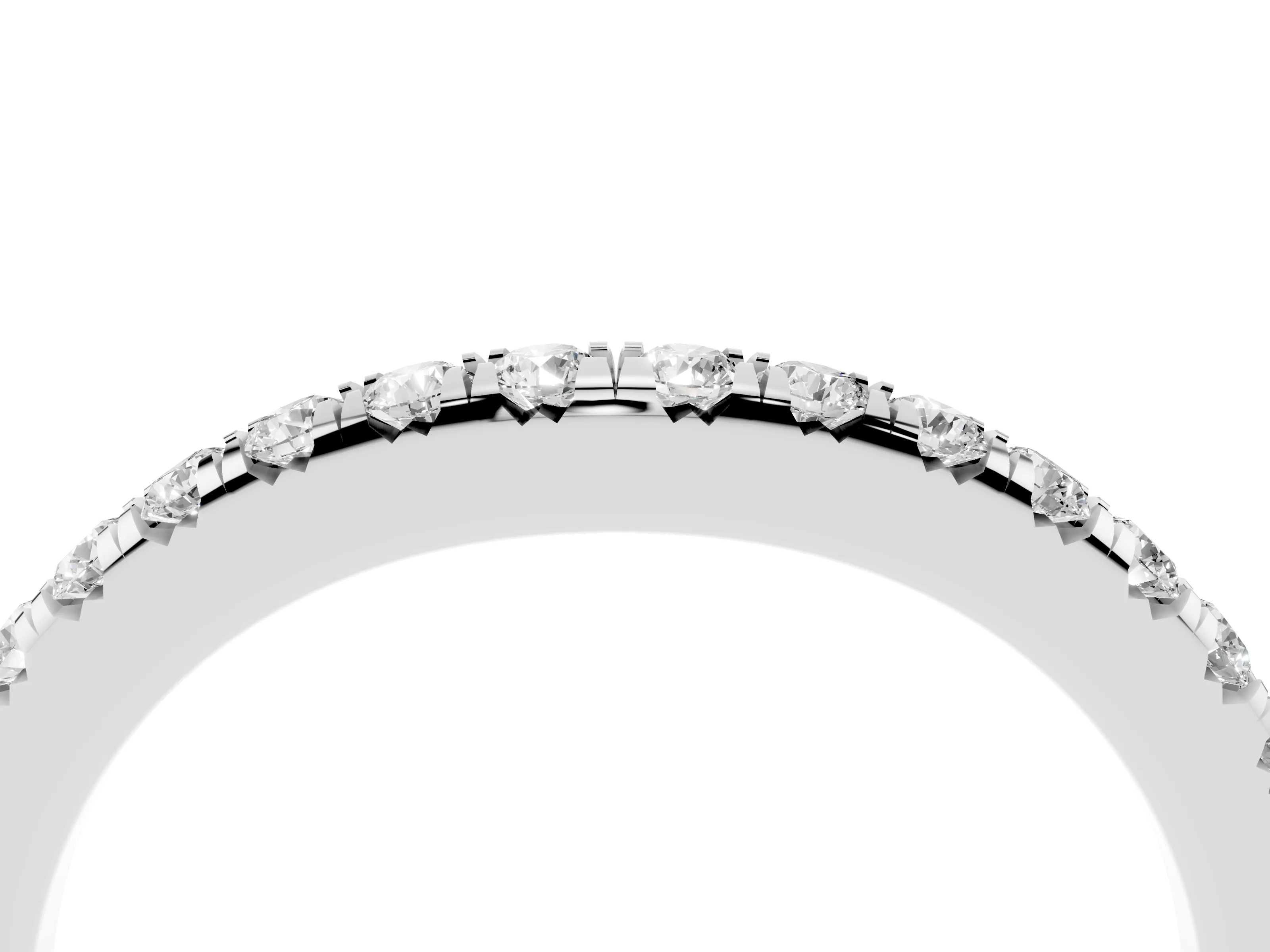 Round Diamond Curved Pavé Band Set in Silver with Shared Prong Row