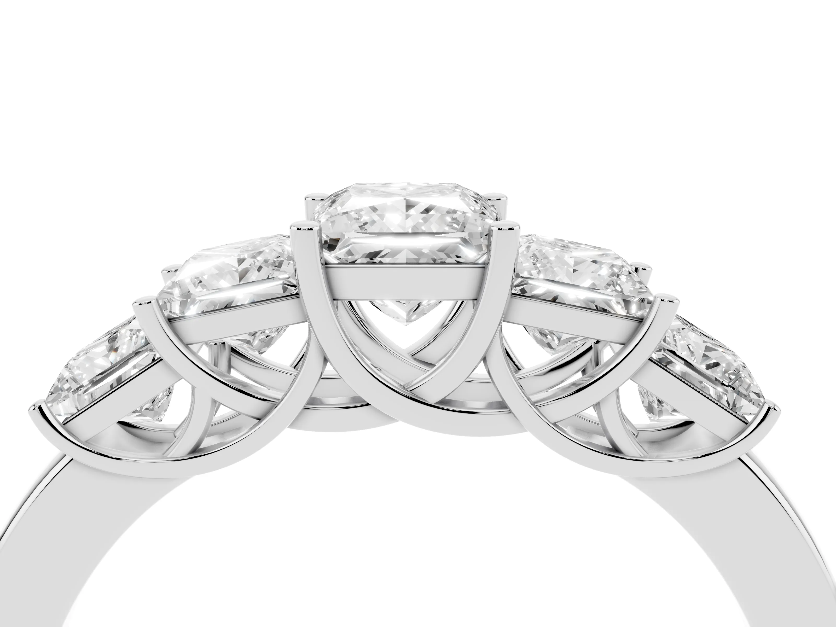 Princess Cut Diamond Five-Stone Ring Set in Silver with Individual Prong Settings