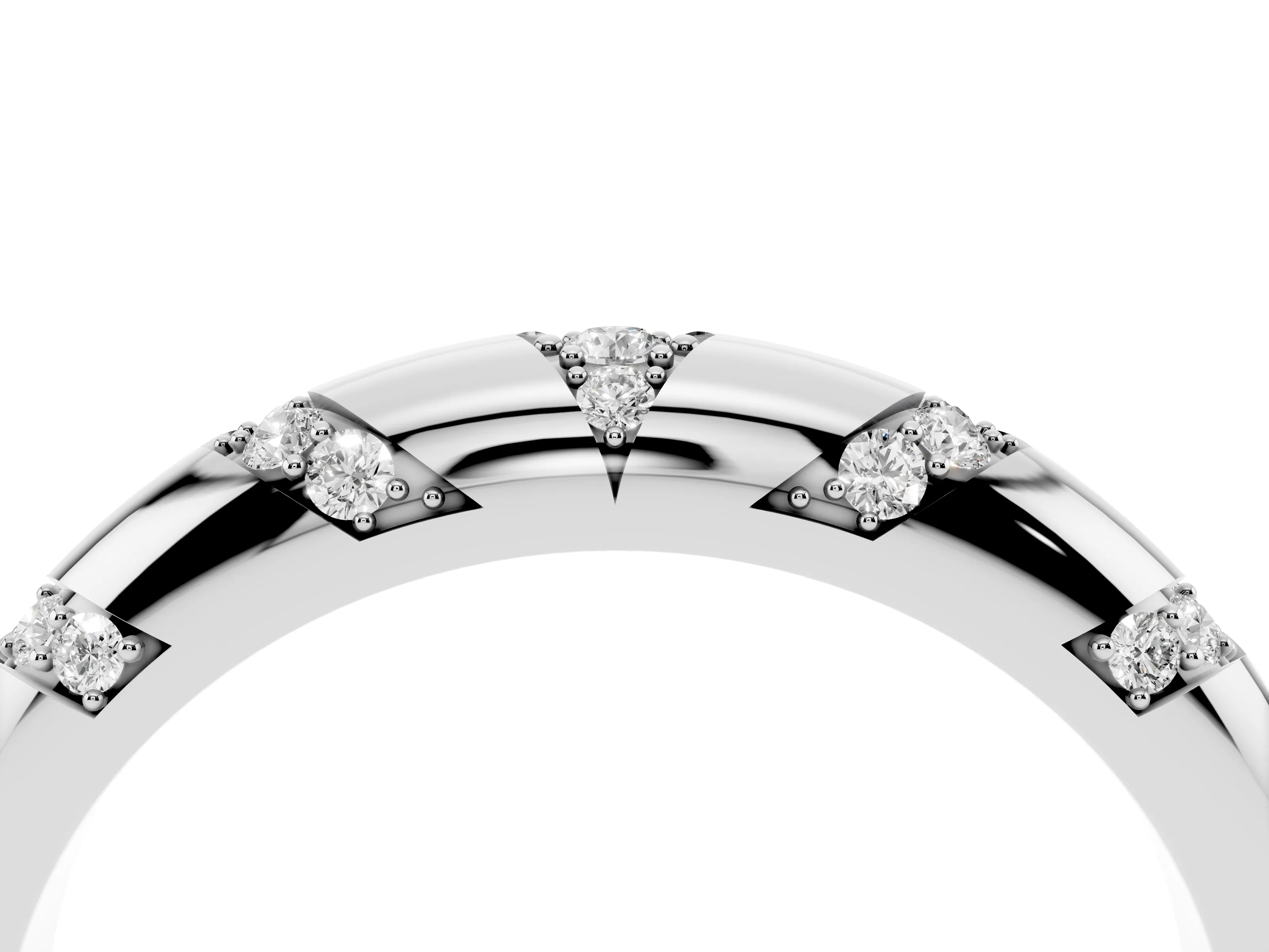 Round Diamond Curved Band Set in White gold with Channel and Bezel Setting