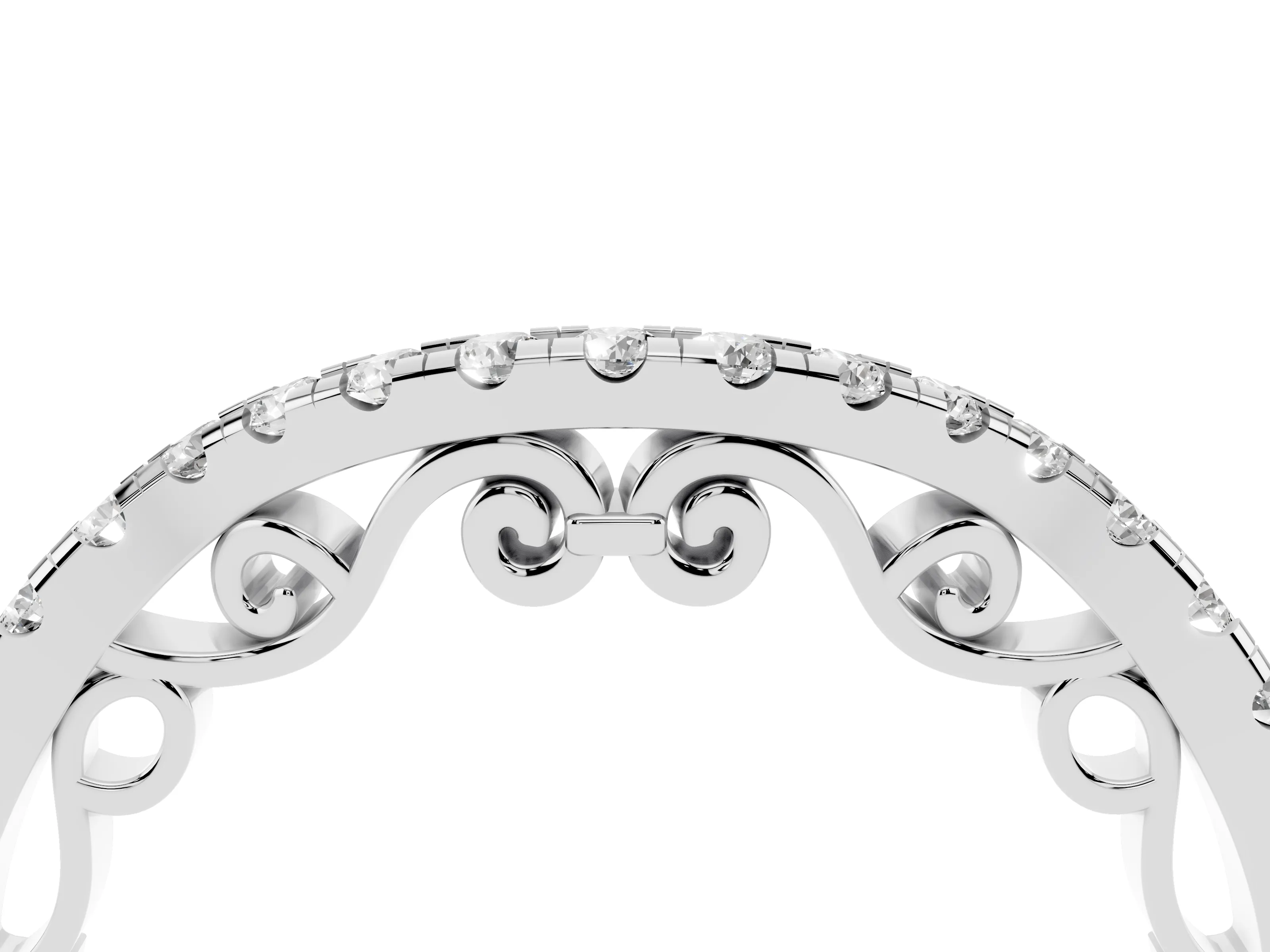 Round Diamond Curved Pavé Eternity Band Set in Silver with Shared Prongs