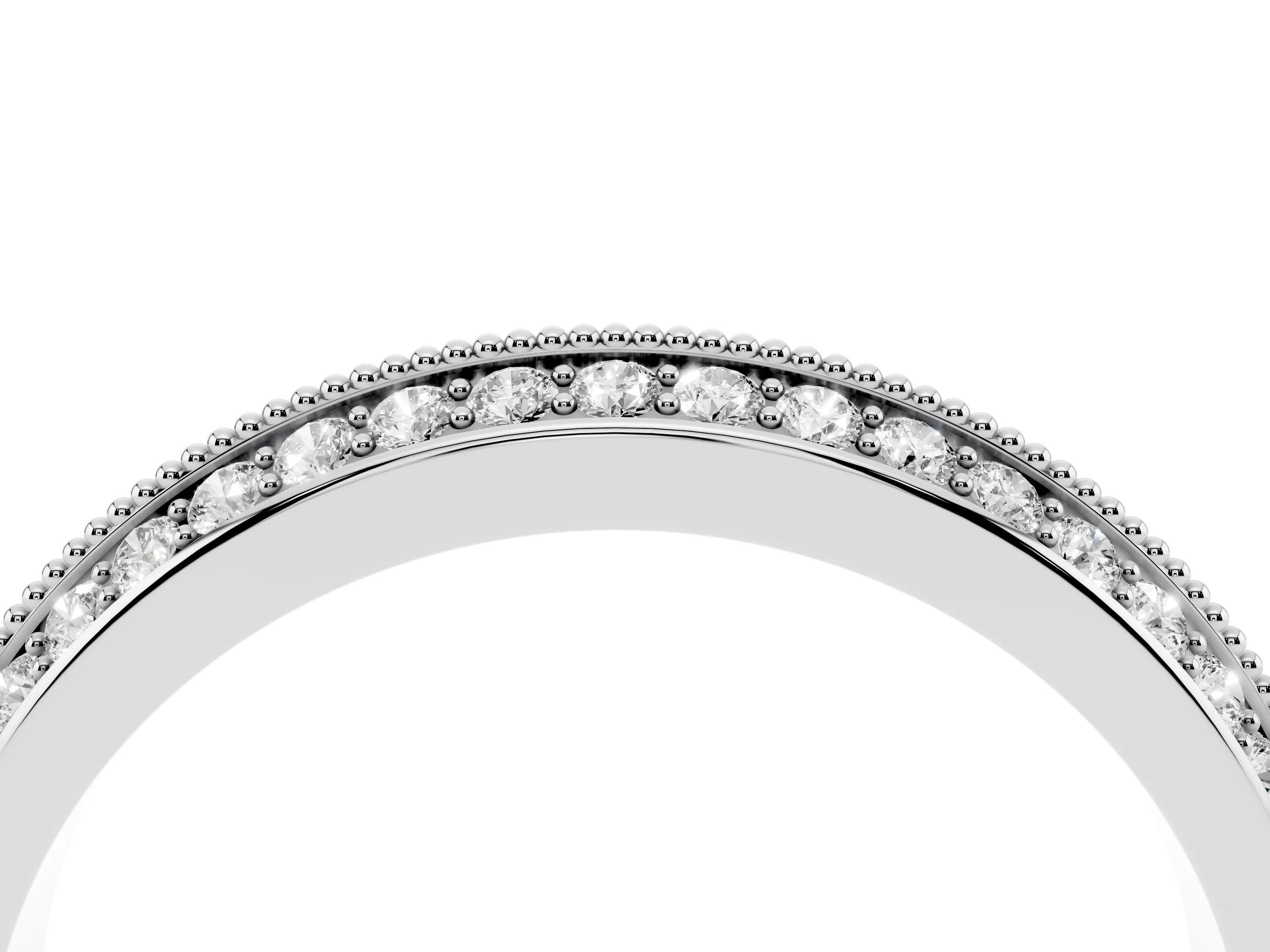 Round Diamond Pavé Eternity Band Set in Platinum with Milgrain Edging
