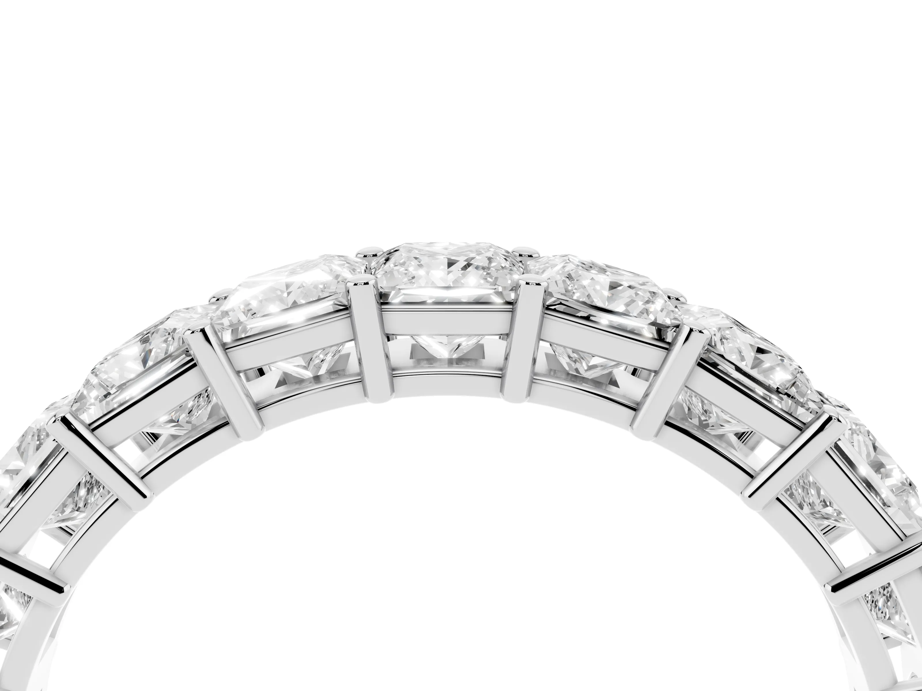 Princess Cut Diamond Half Eternity Band Set in Silver with Shared Prong Setting