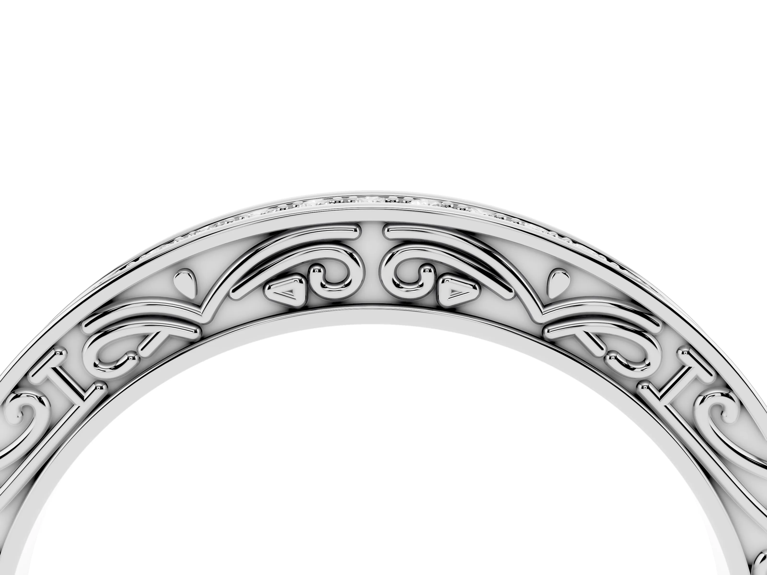 Round Diamond Channel Band Set in White gold with Milgrain Engraving