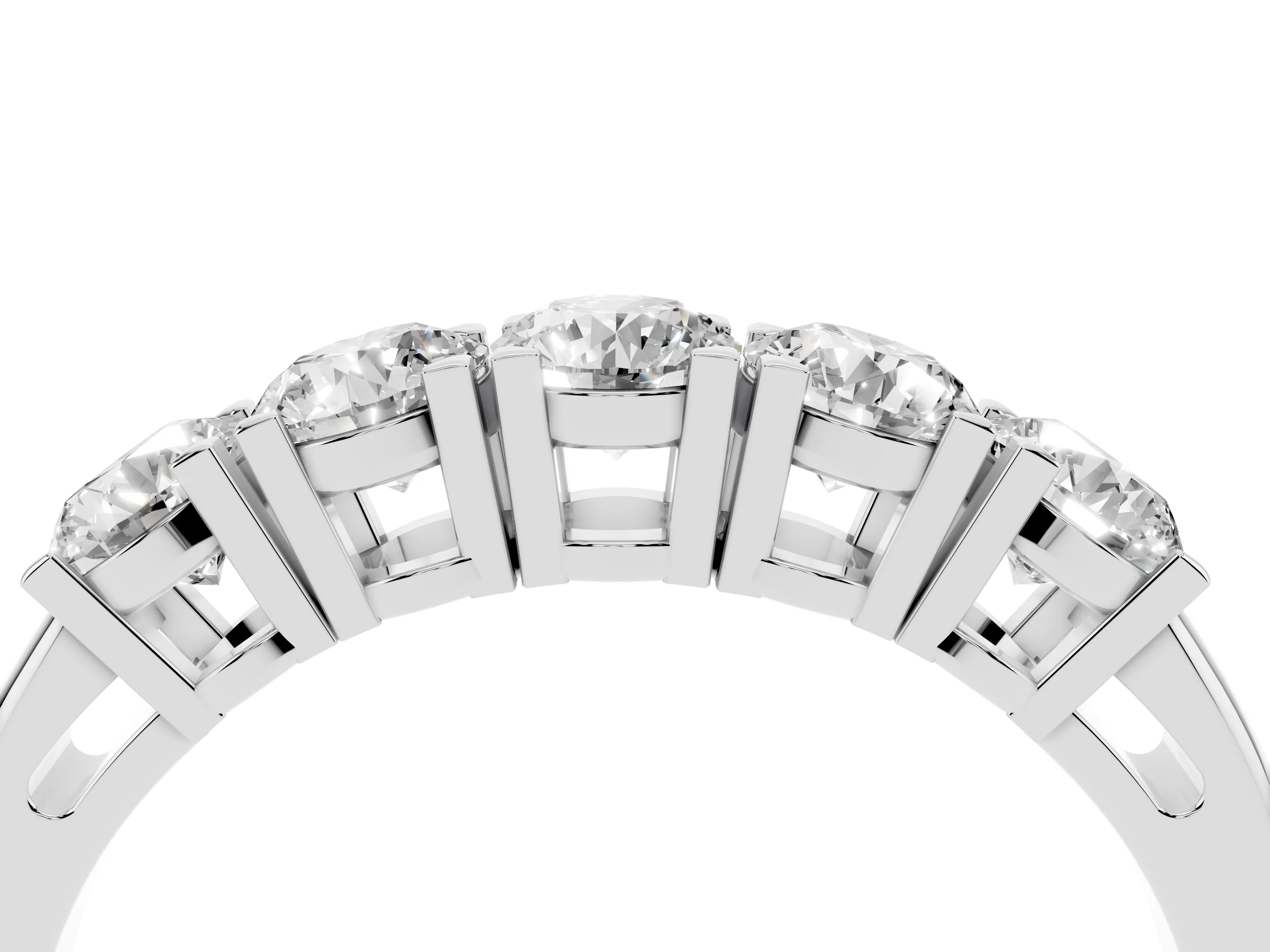 Five-Stone Round Diamond Aligned Row Band Set in Silver with Prong Setting
