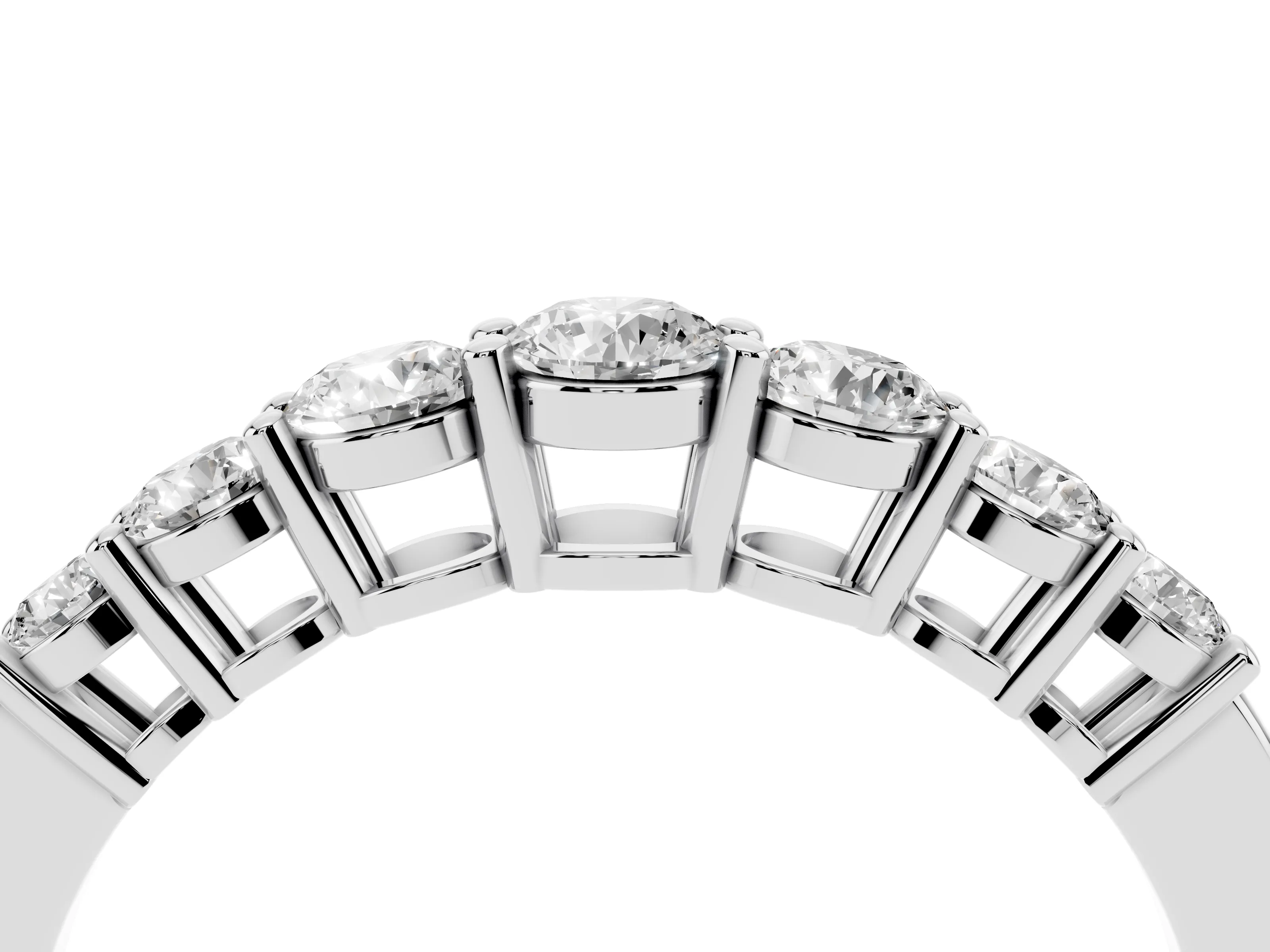 Round Diamond Half Eternity Stacking Band Set in Silver with Prong Setting