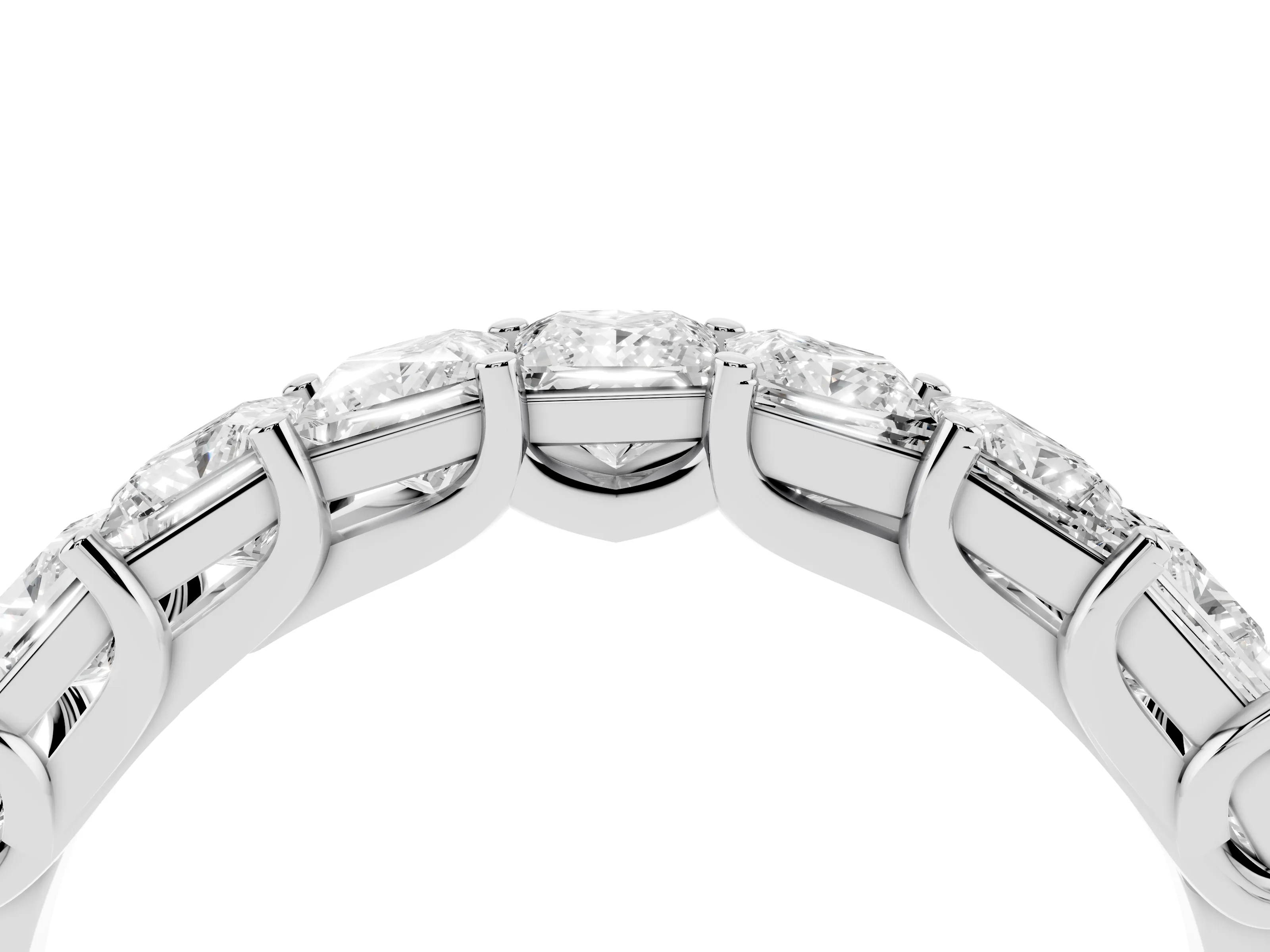Princess Cut Diamond Channel Eternity Band Set in Silver with Prong Detailing