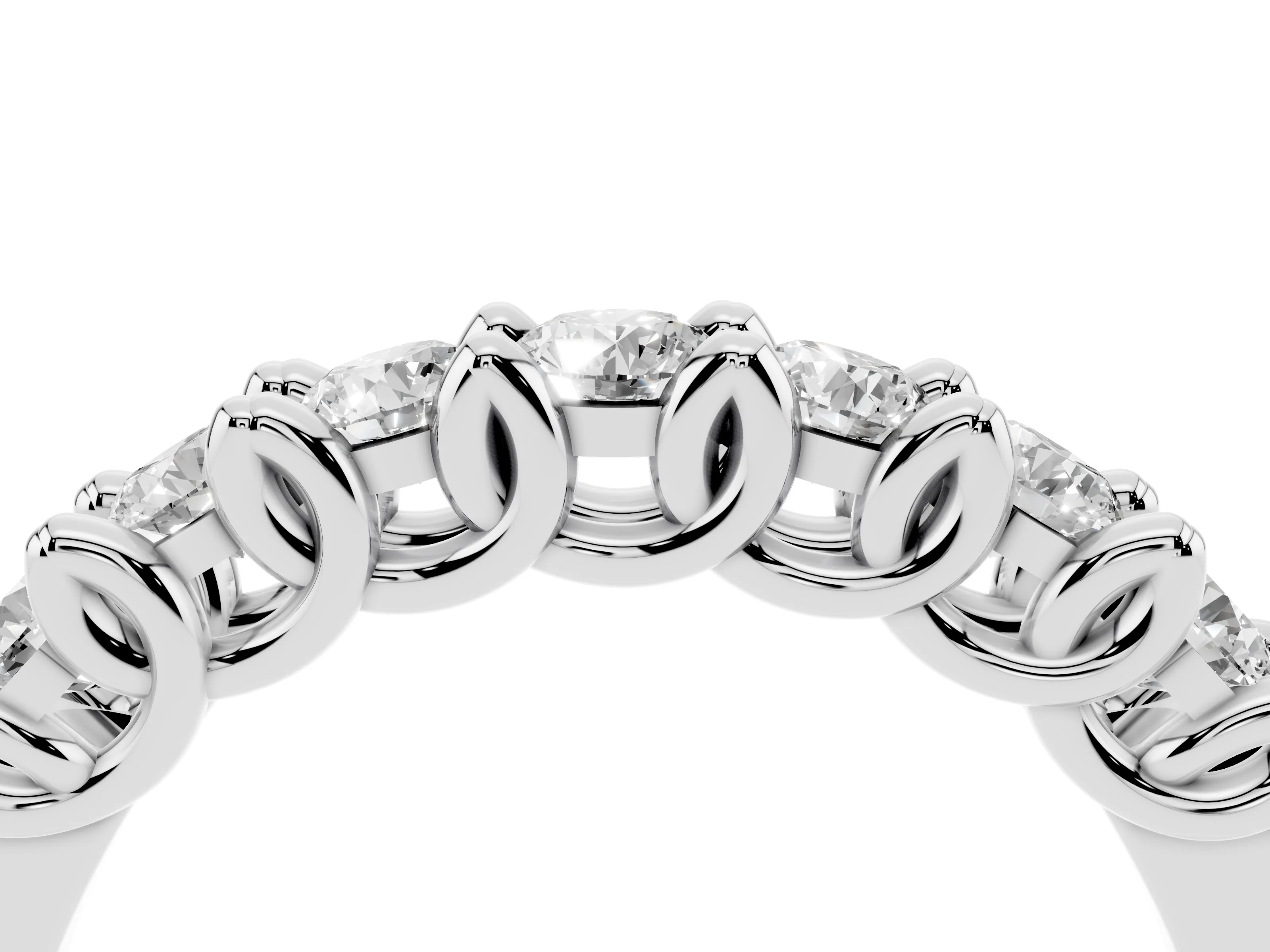 Round Diamond Half Eternity Band Set in Silver with Secure Prong Setting