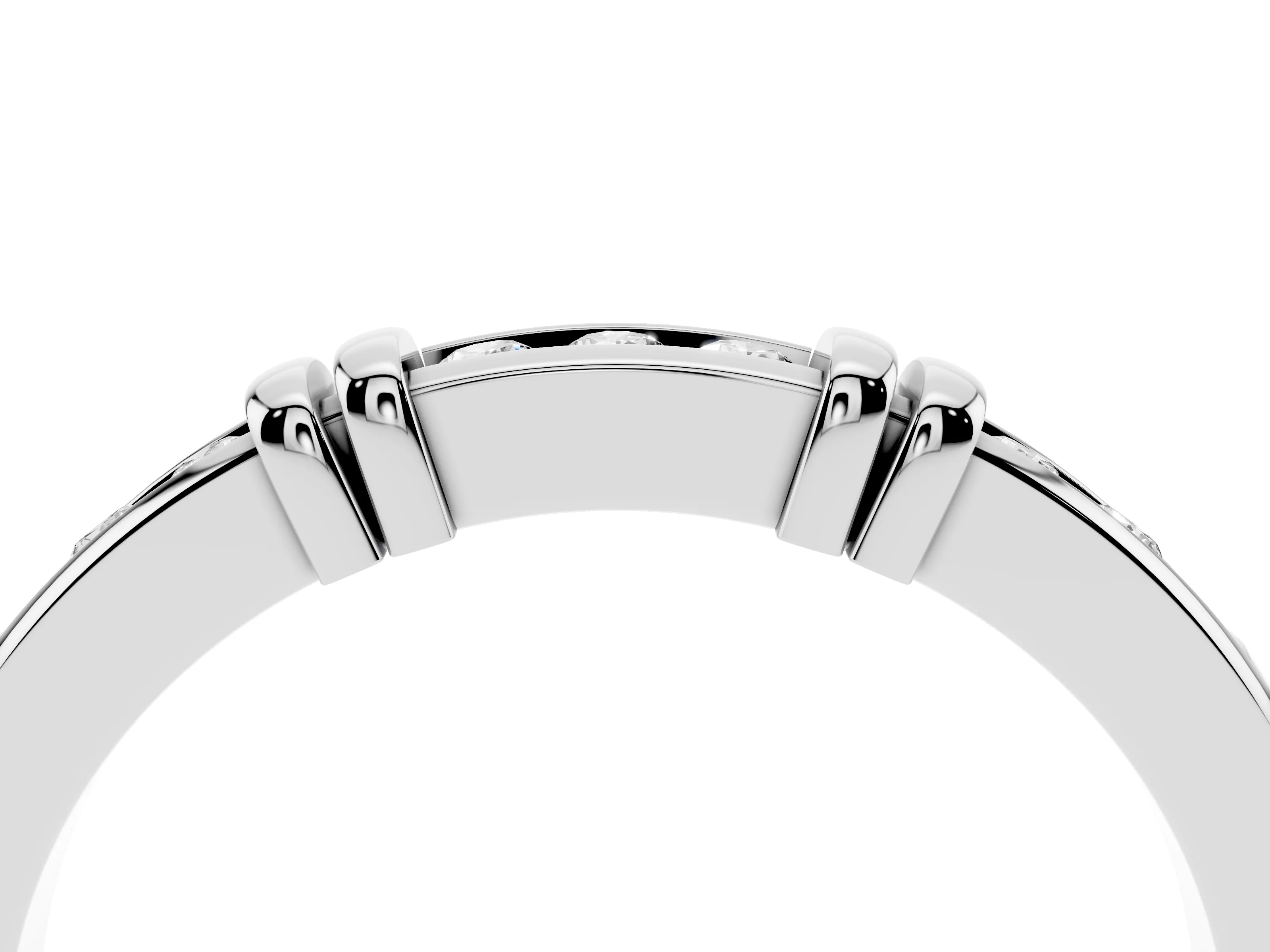 Round Diamond Half Eternity Band Set in Silver with Channel and Bar Prong Setting