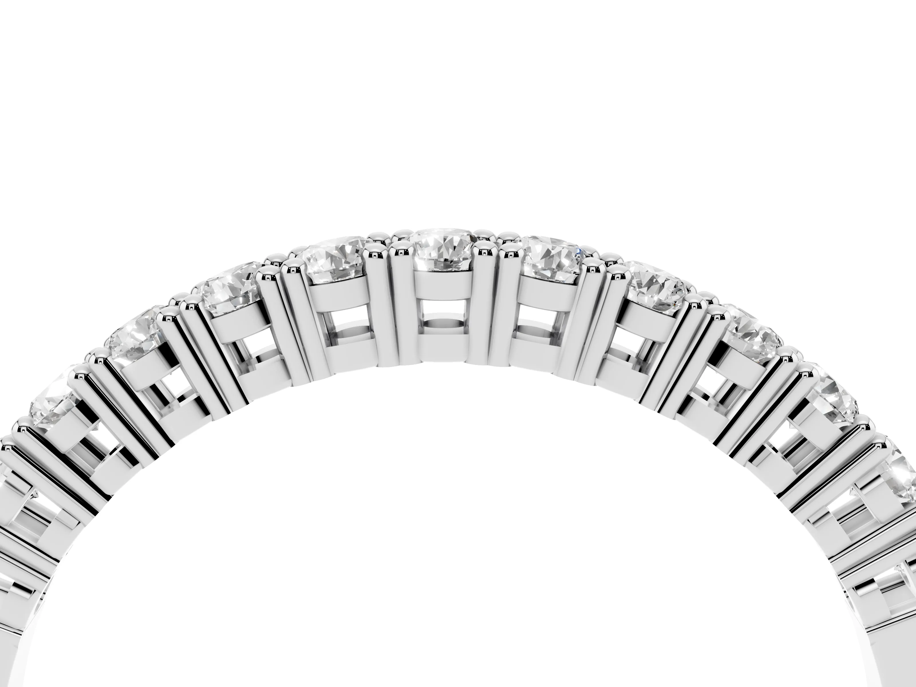 Round Diamond Half Eternity Band Set in Silver with Shared Prongs