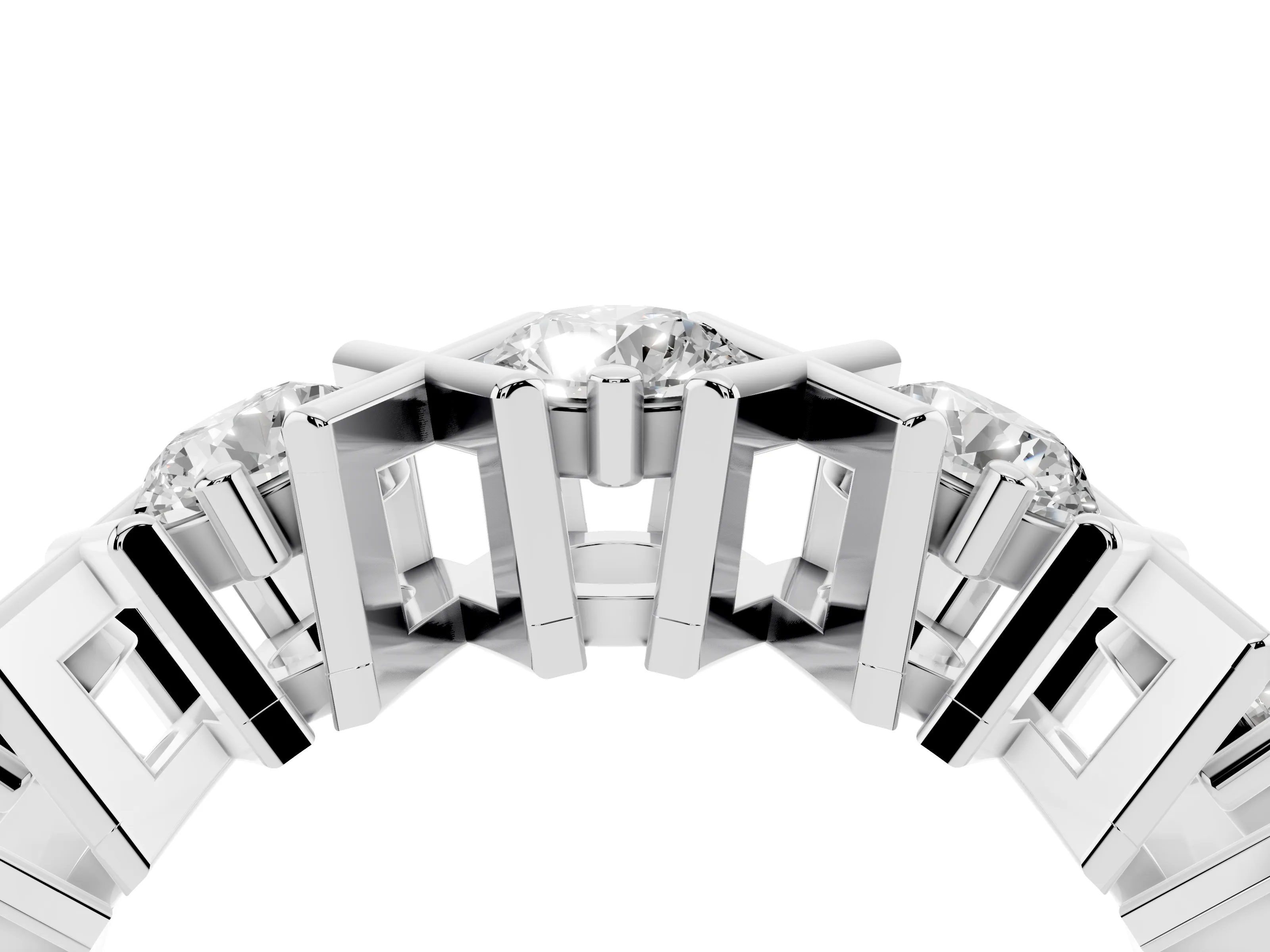 Round Diamond Channel Band Set in Silver with X-Prong Detail