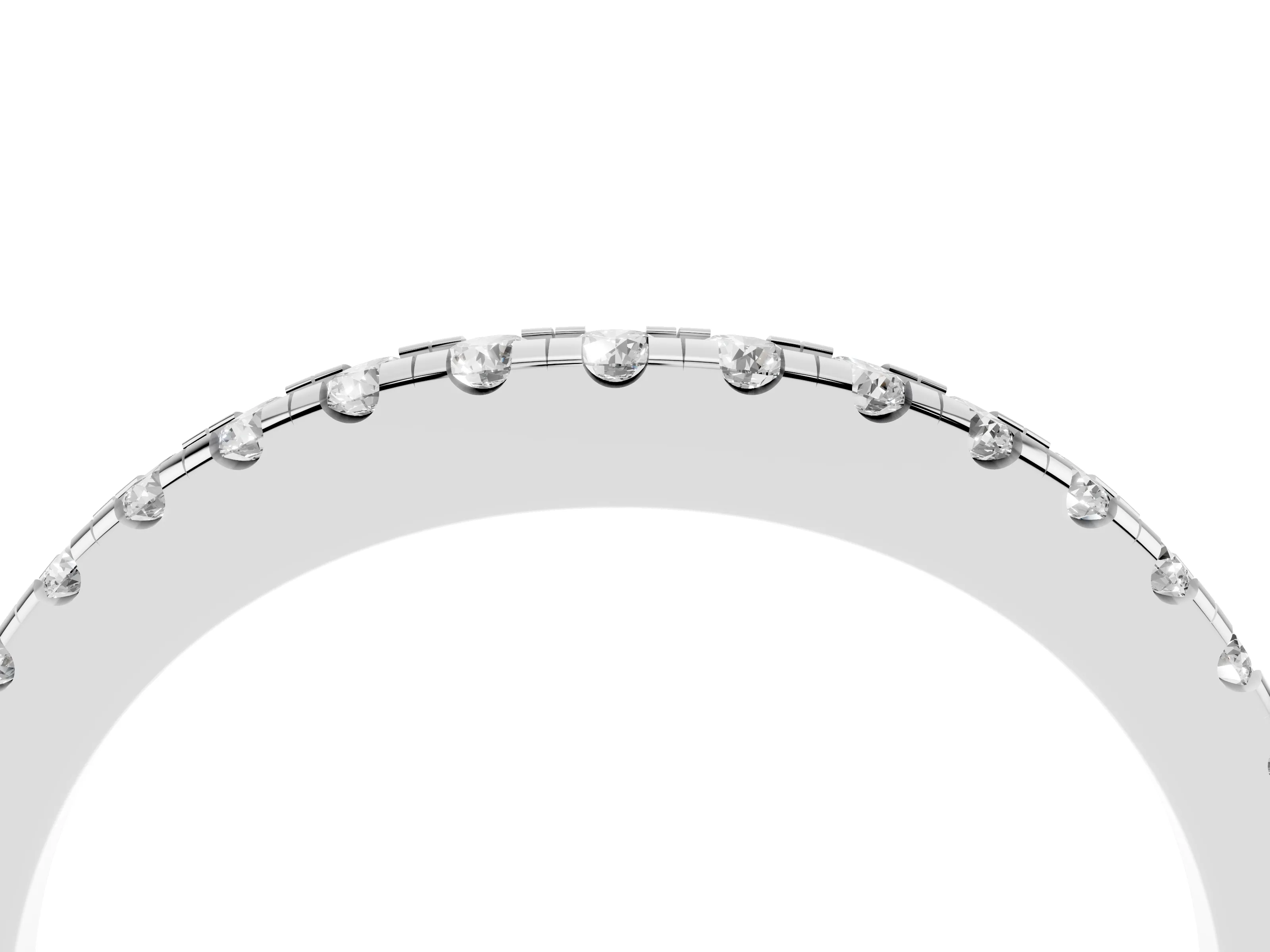 Round Diamond Curved Band Set in Silver with Pavé Shared Prong Row