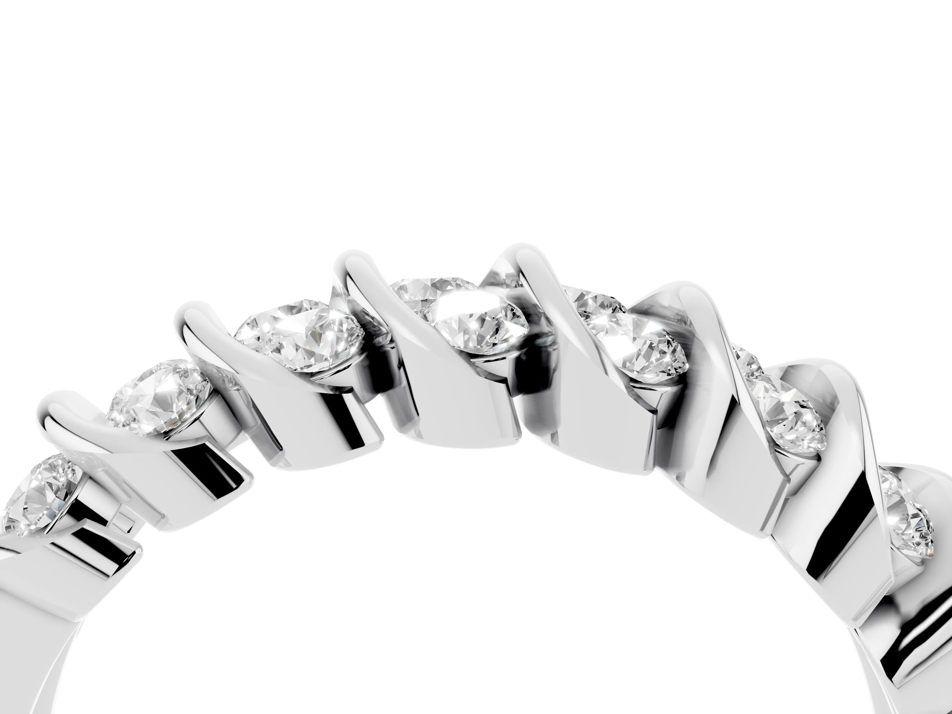 Round Diamond Structured Multi-Row Band Set in Silver with Polished Channel Setting