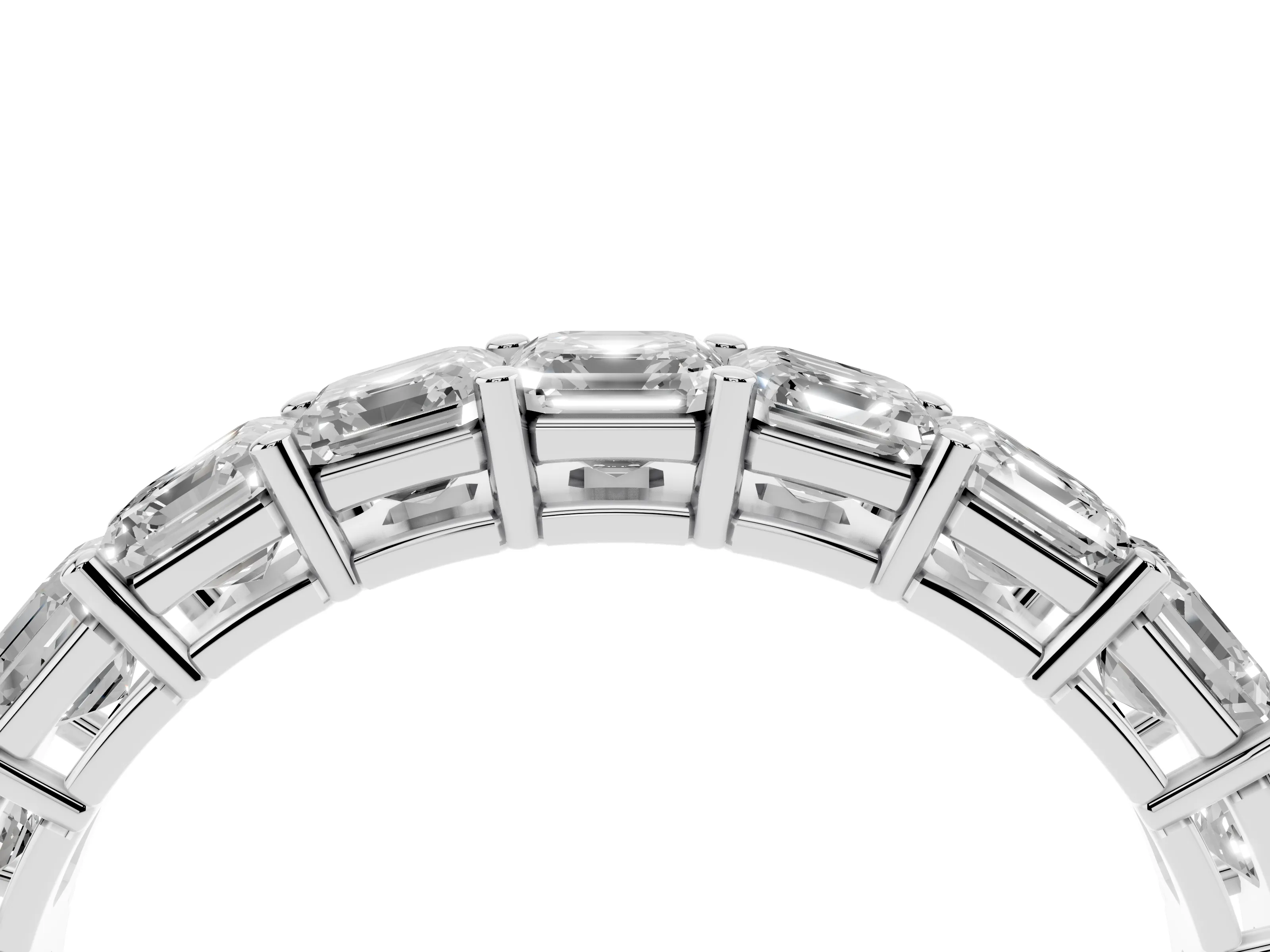 Asscher Cut Diamond Half Eternity Band Set in Silver with Shared Prong Setting