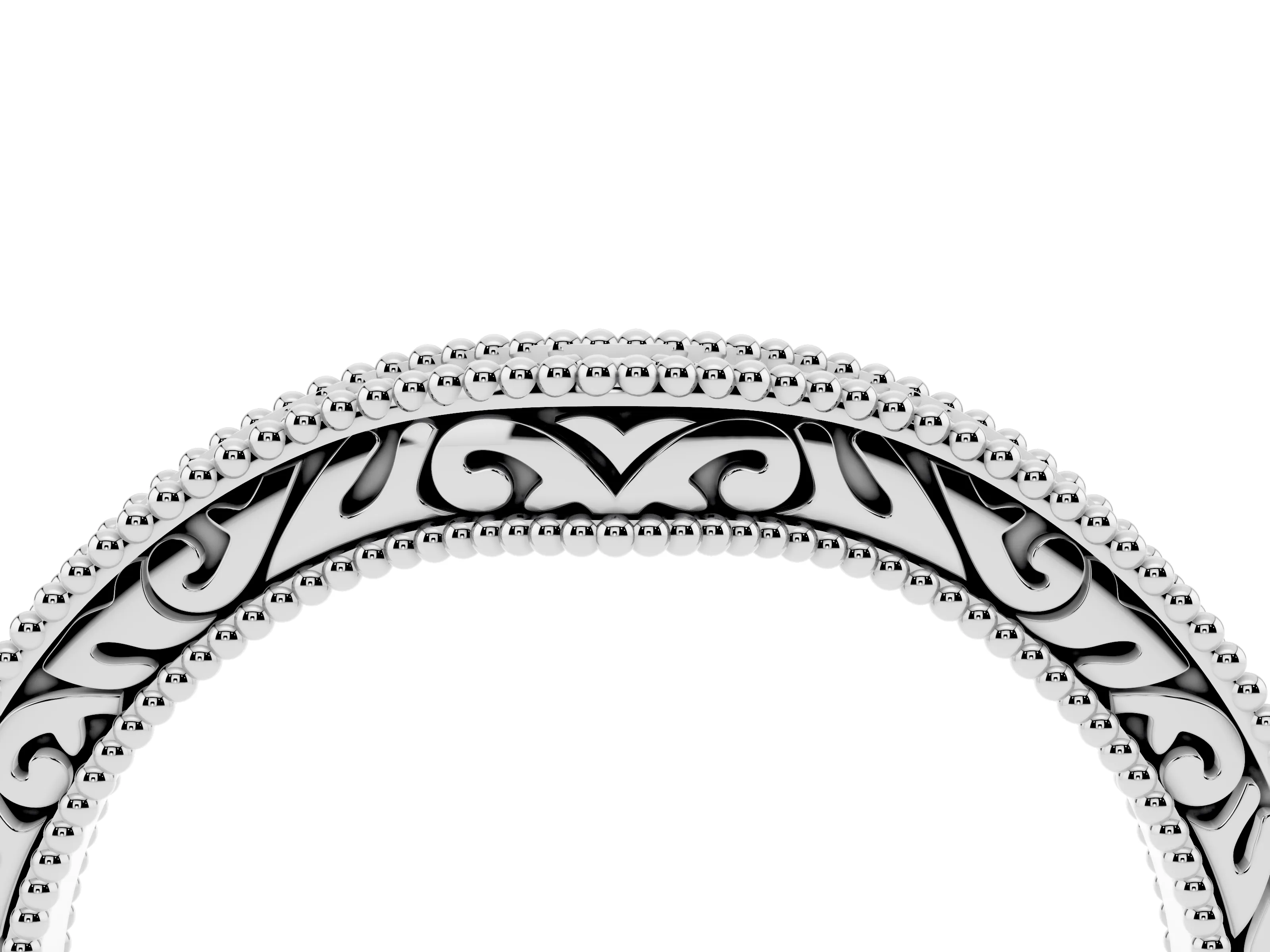 Round Diamond Curved Milgrain Band Set in Silver with Pavé Row