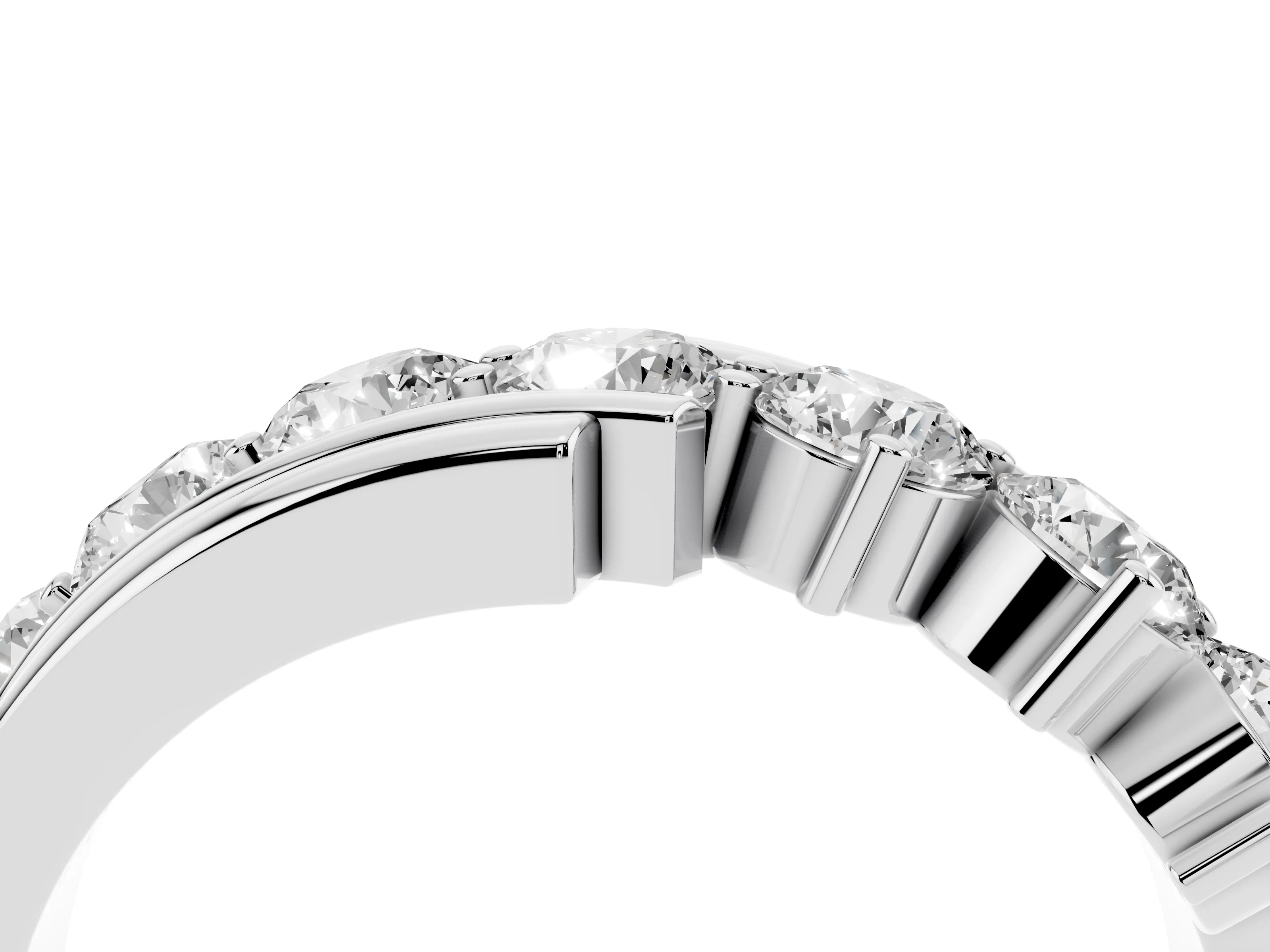 Round Diamond Wave Band Set in Platinum with Channel and Shared Prong Setting