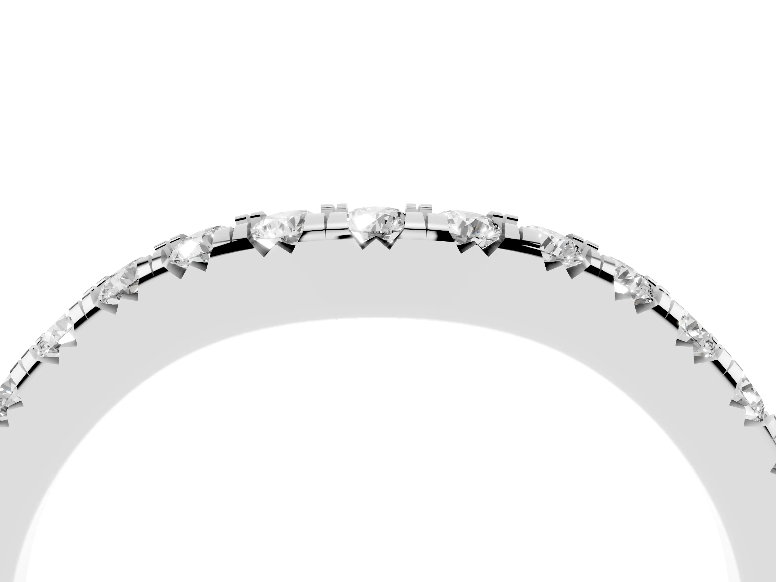 Round Diamond Curved Pavé Wedding Band Set in Silver with Shared Prongs