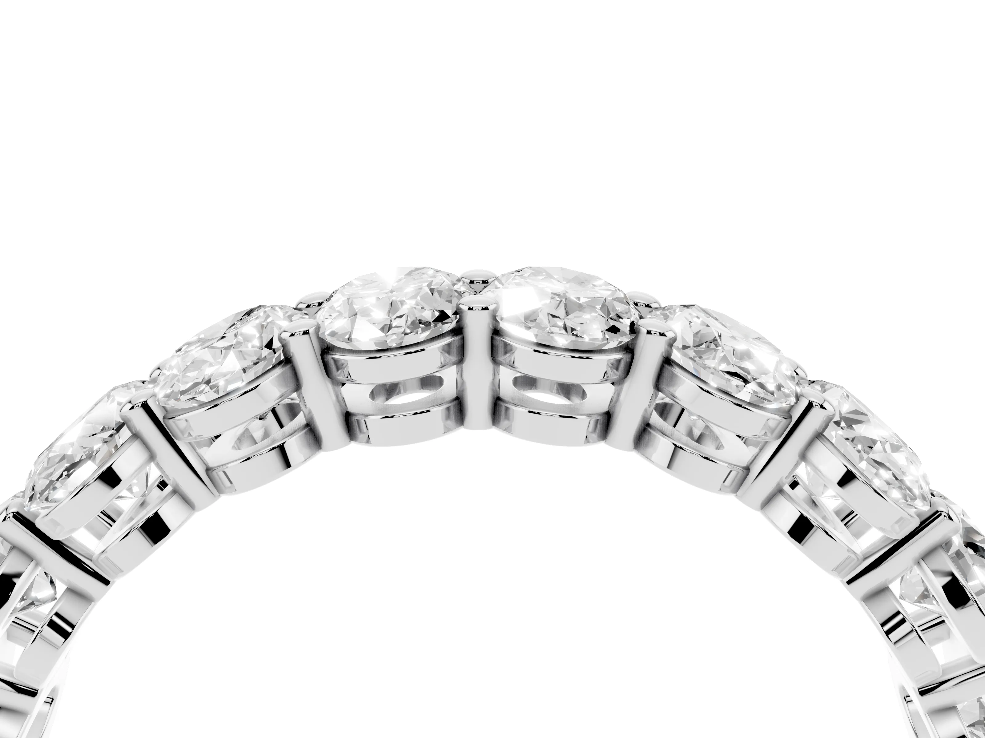 Oval Diamond Eternity Band Set in Silver with Prong Setting