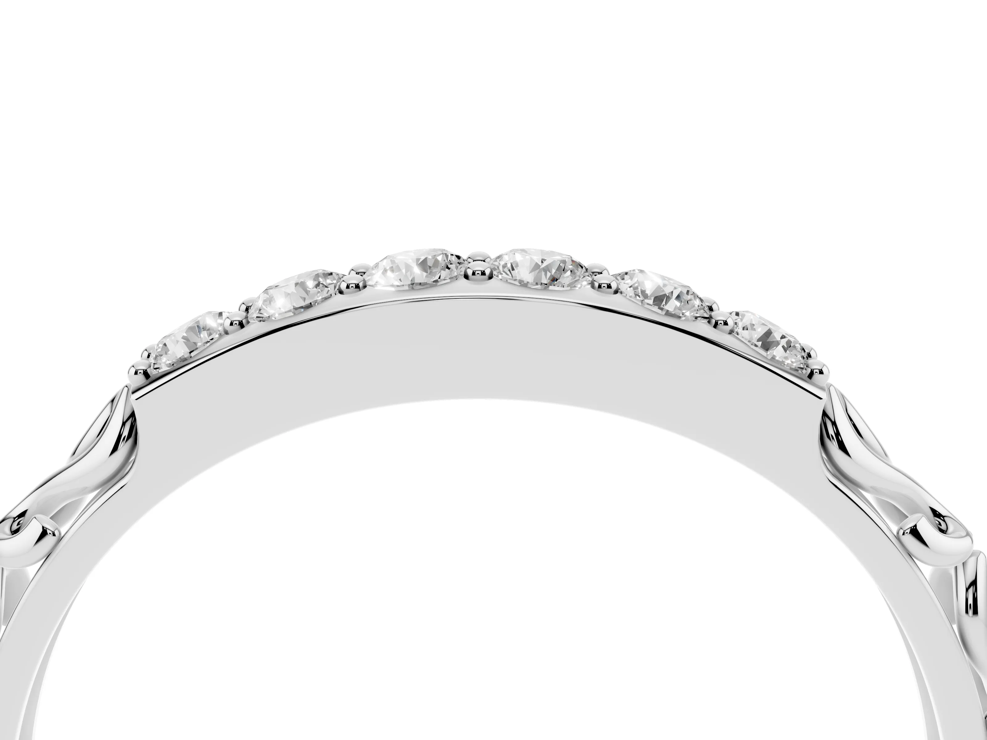 Round Diamond Bar Set Eternity Band Set in Silver with Filigree Sides