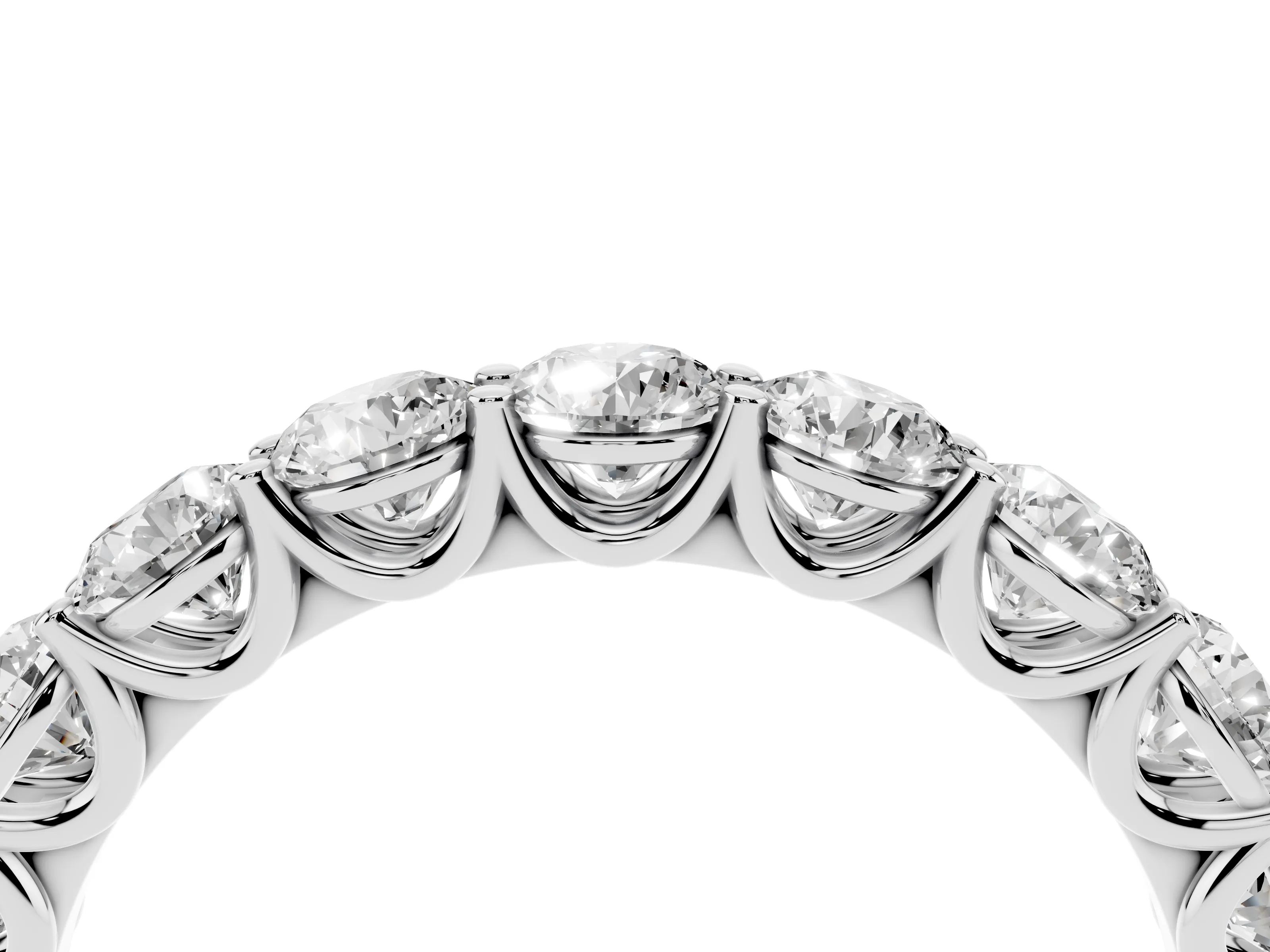 Round Diamond Shared Prong Eternity Band Set in Silver