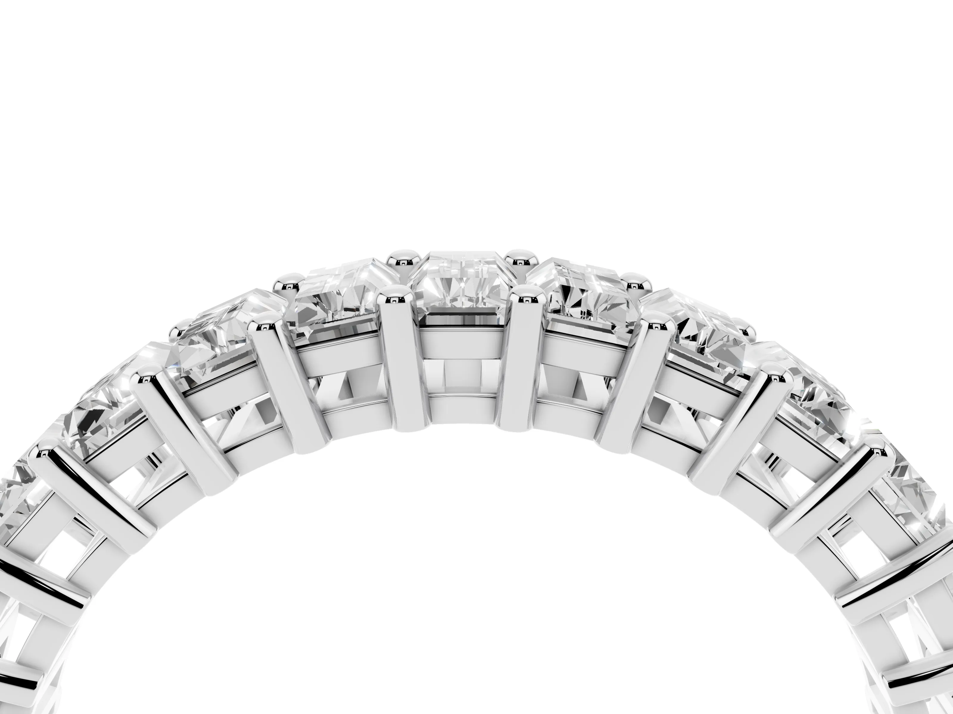 Baguette Diamond Half Eternity Band Set in Silver with Shared Prong Setting