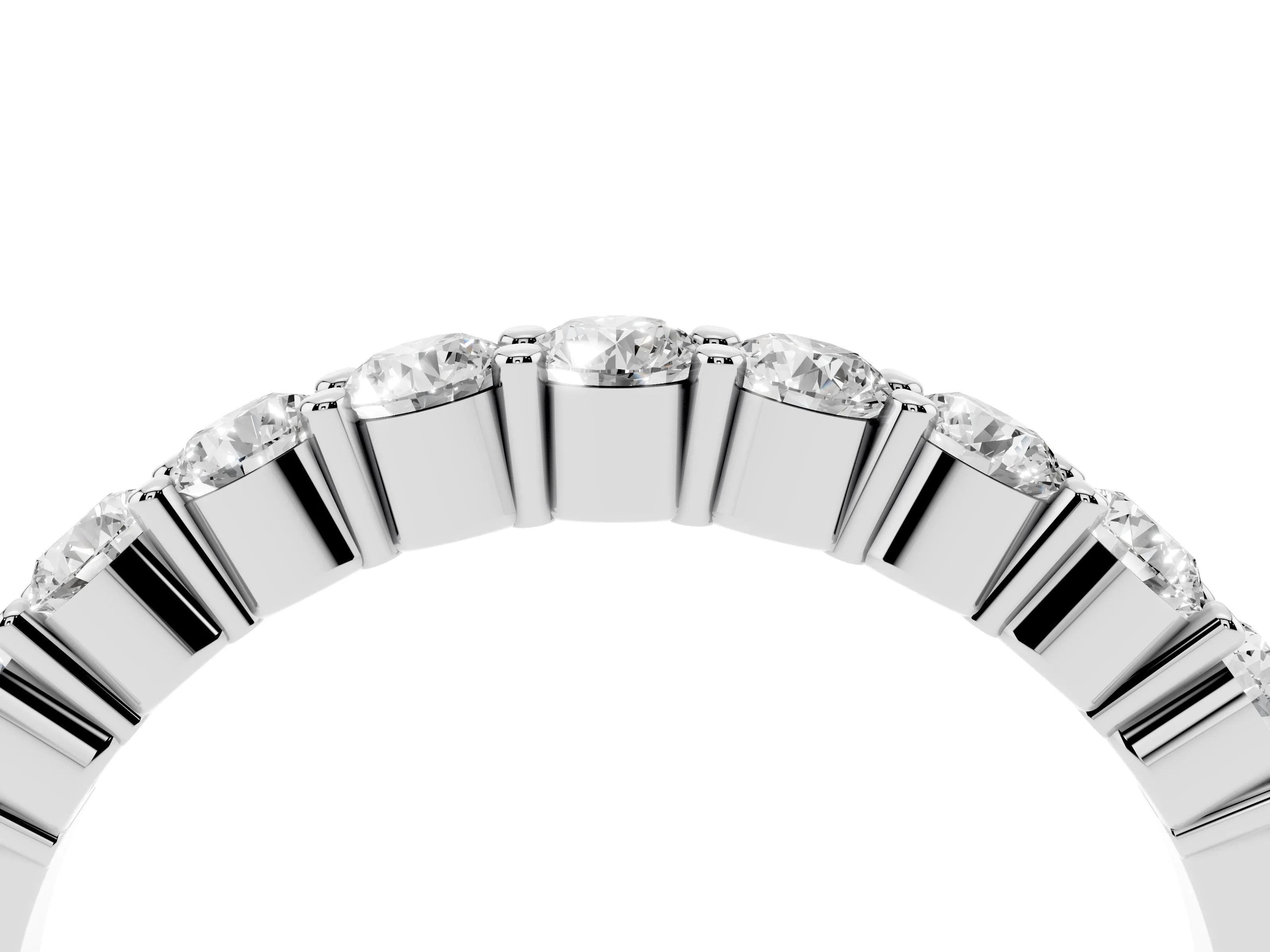 Round Diamond Continuous Row Half Eternity Band Set in Silver with Prong Setting