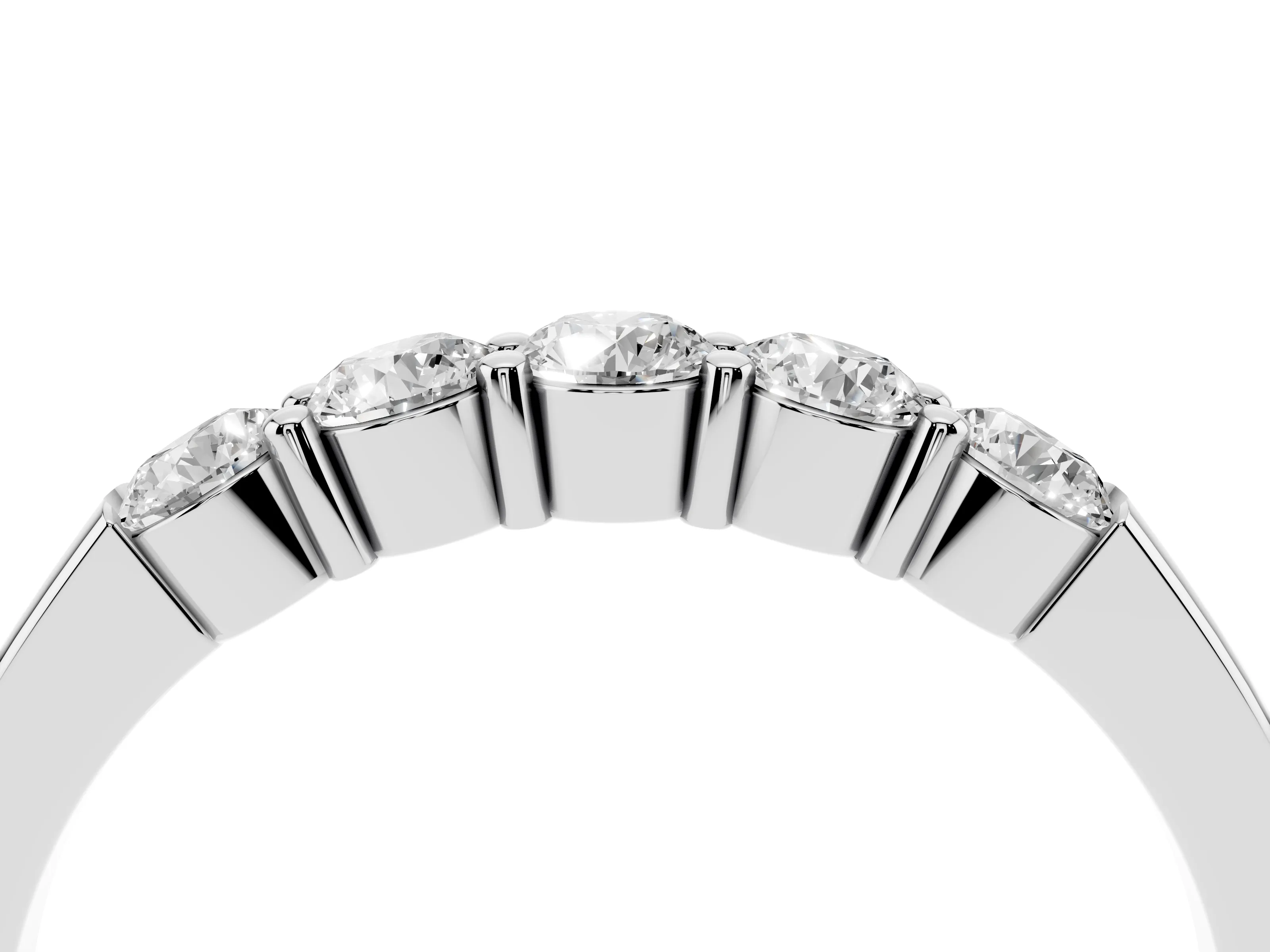 Five-Stone Round Diamond Channel Band Set in Silver with Shared Prong Setting