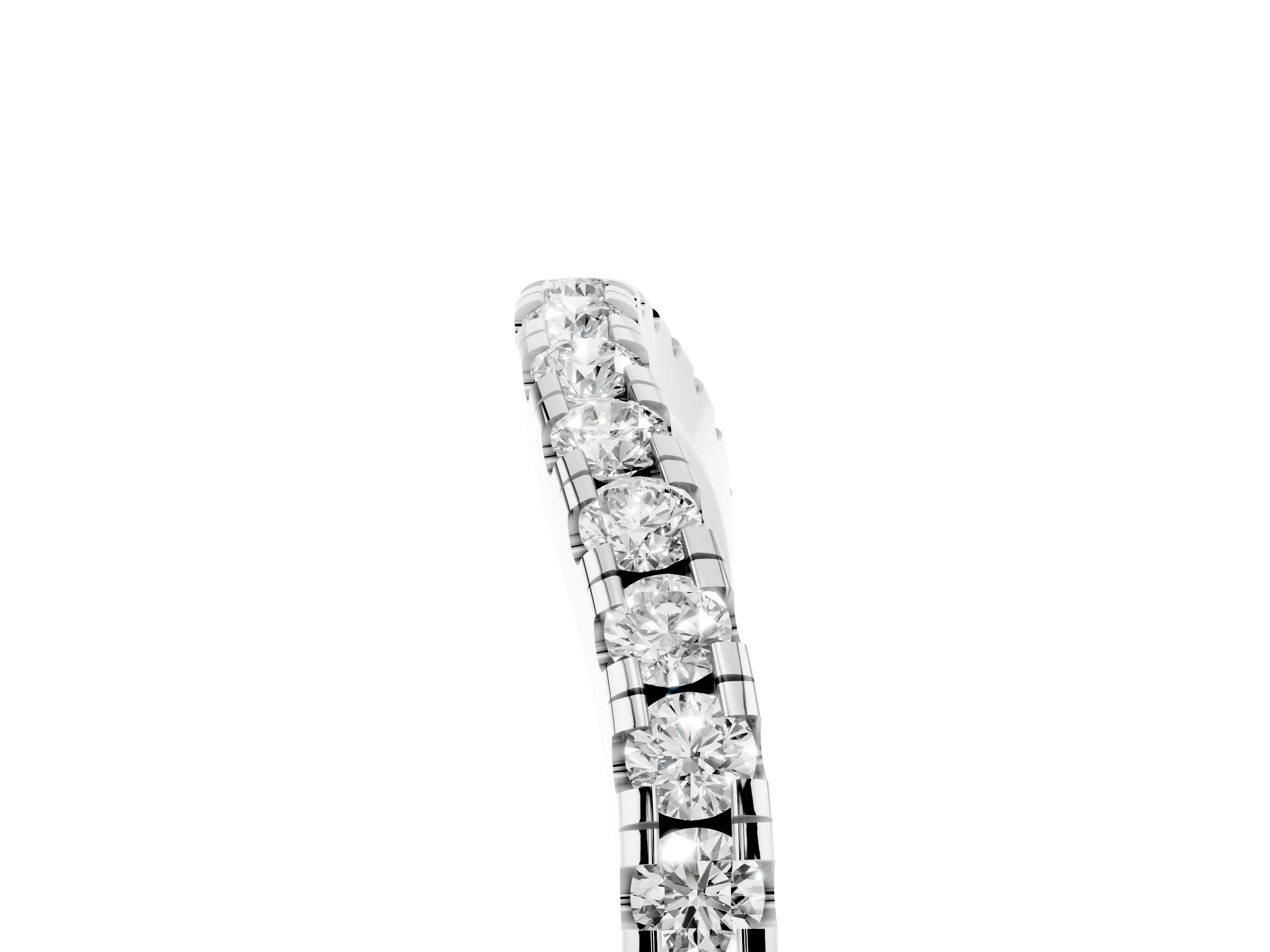 Round Diamond Classic Half Eternity Band Set in Silver with Pavé Shared Prongs