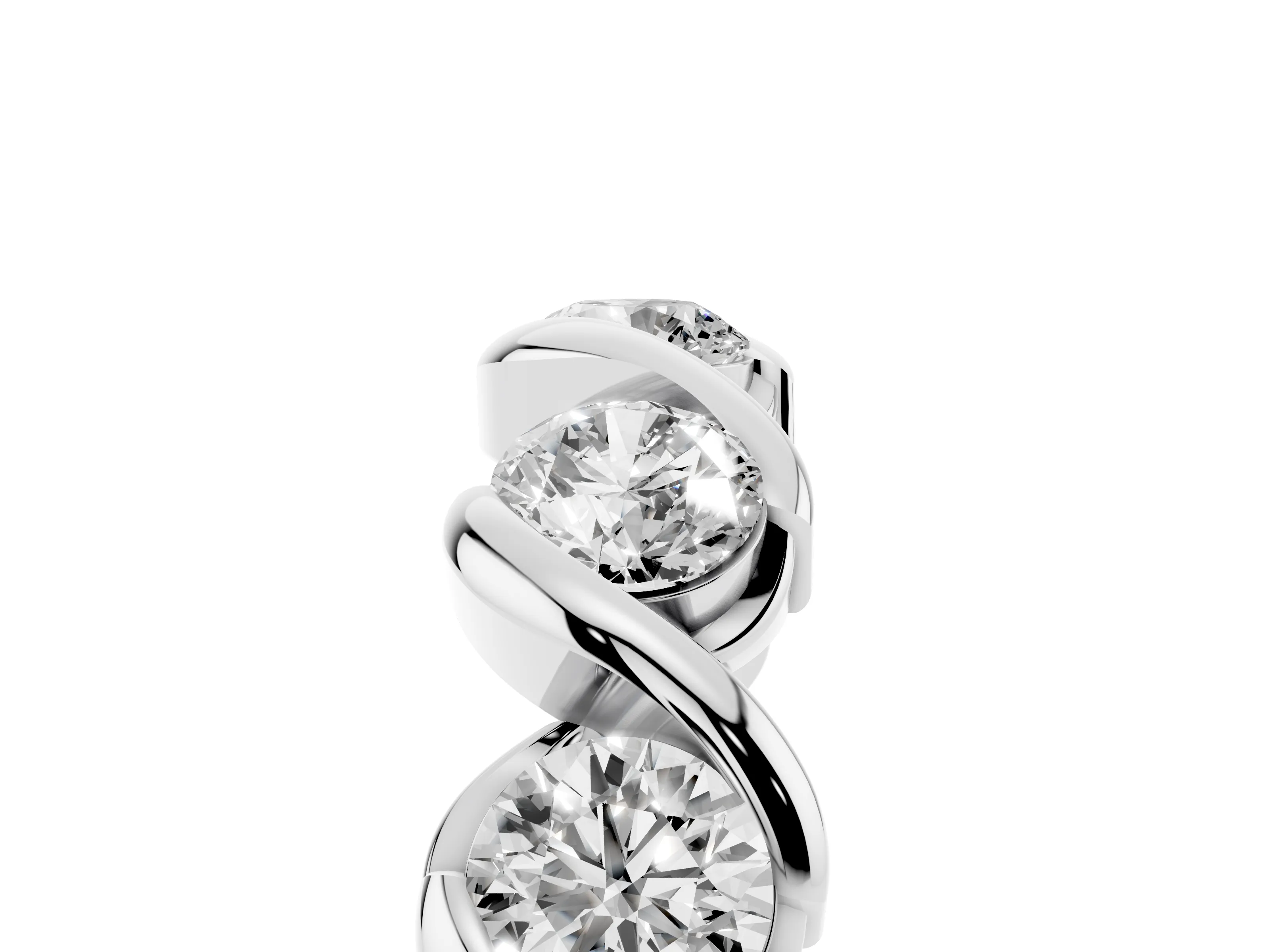 Round Diamond Flowing Wave Band Set in Silver with Channel Walls and Shared Prongs