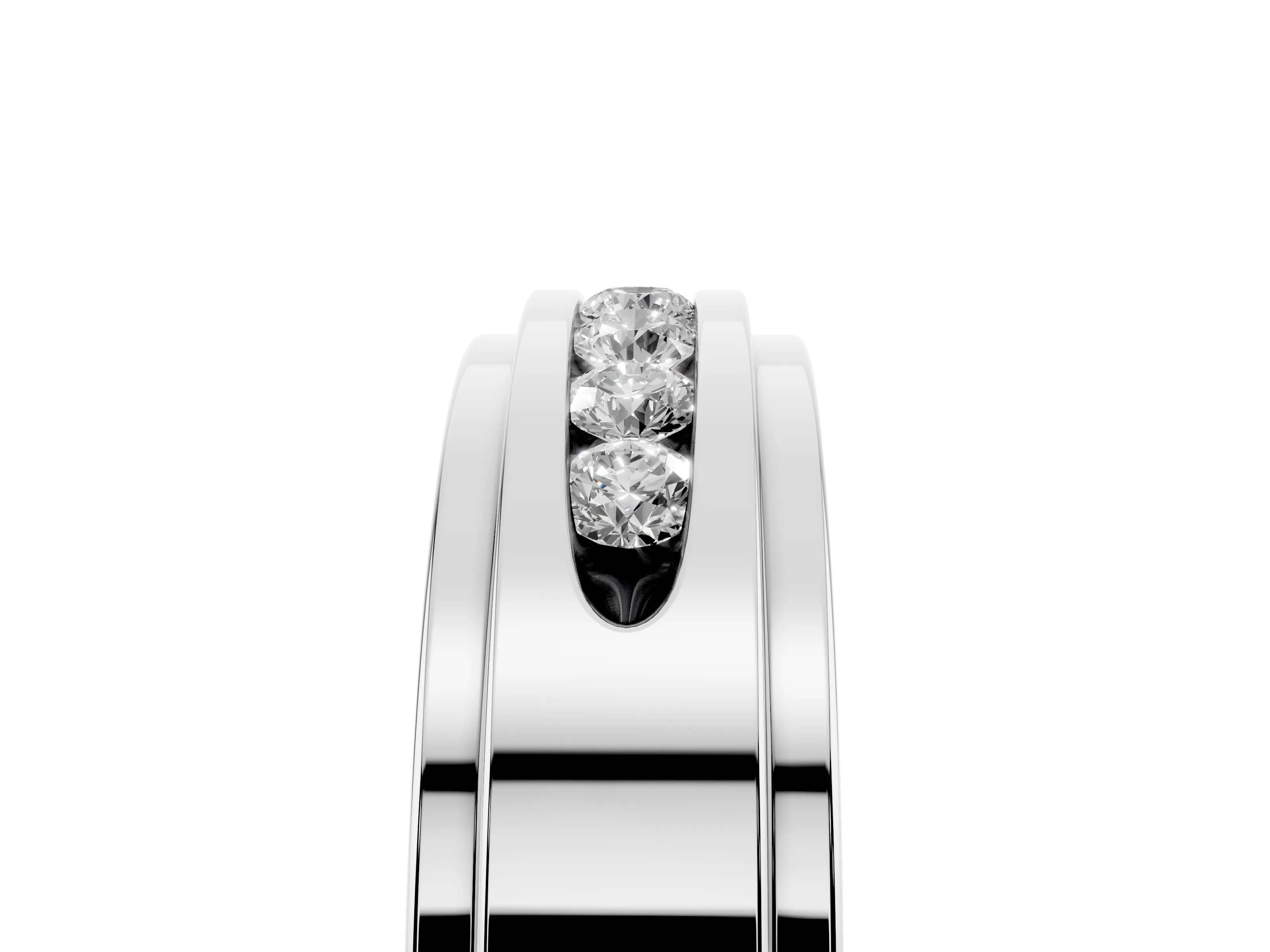 Round Diamond Seven-Stone Channel Mens Band Set in Platinum with Recessed Setting