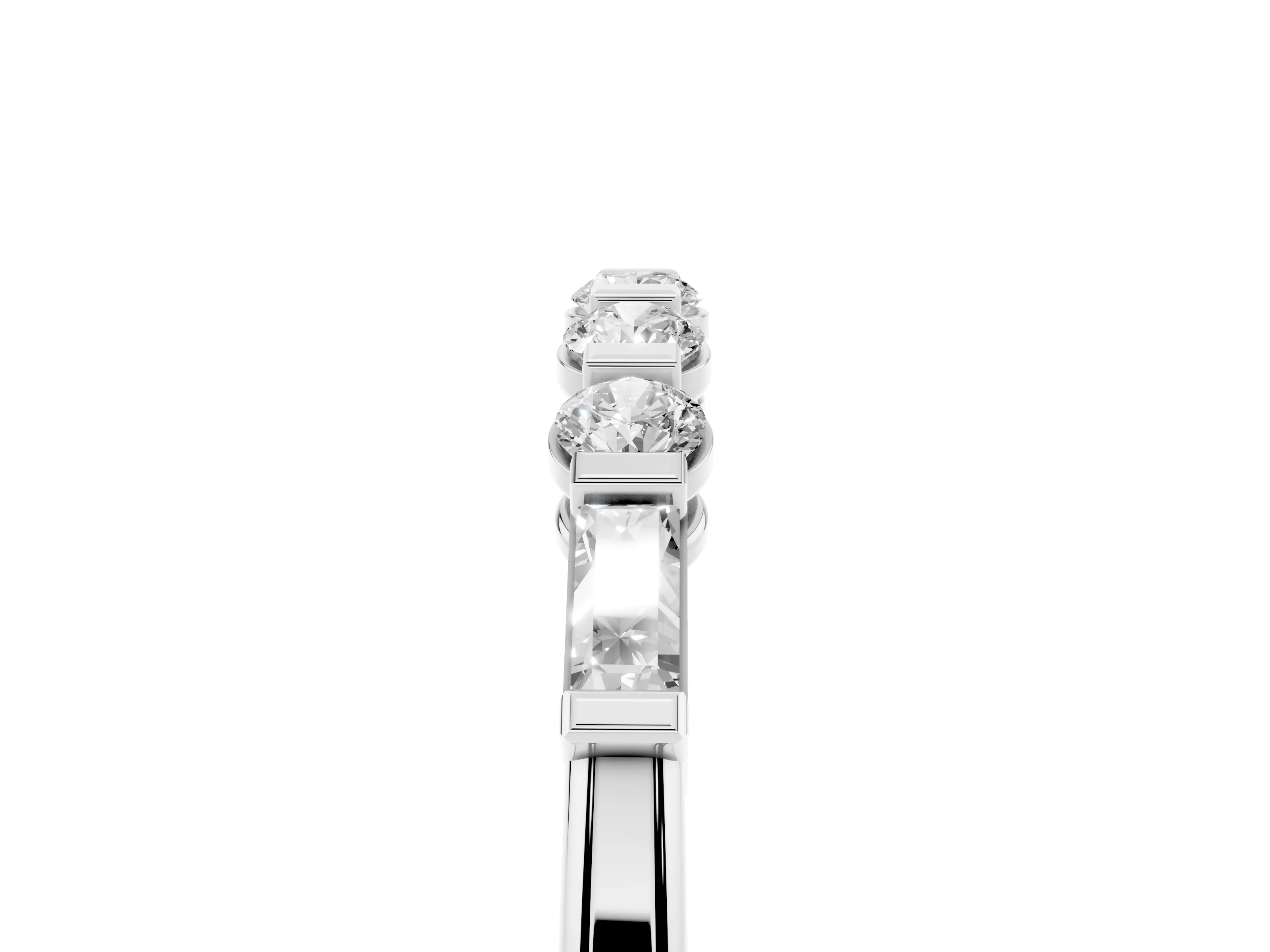 Round and Baguette Diamond Half Eternity Band Set in Platinum with Prong Setting