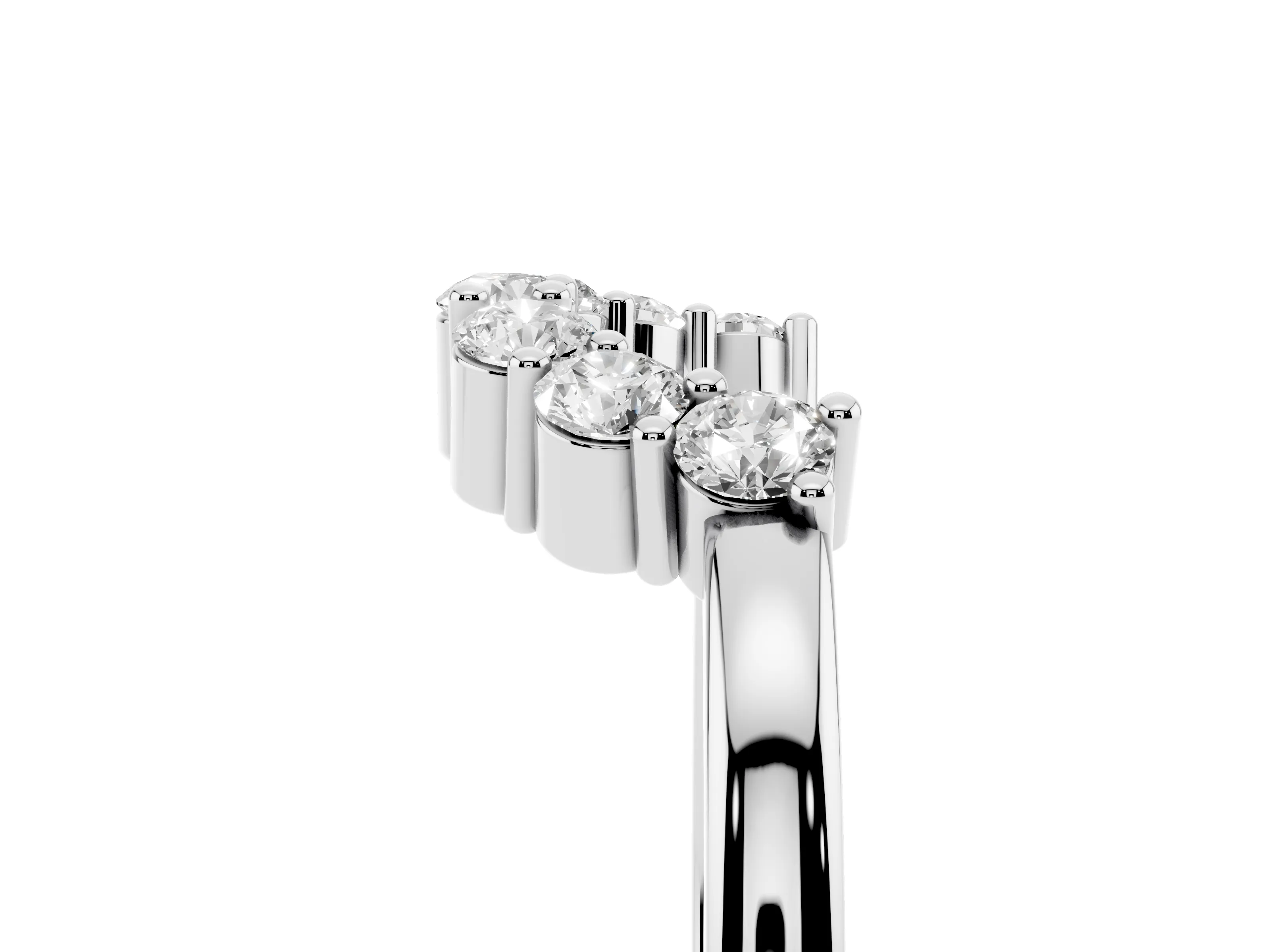 Round Diamond Curved Pavé Band Set in White gold with Prong Setting