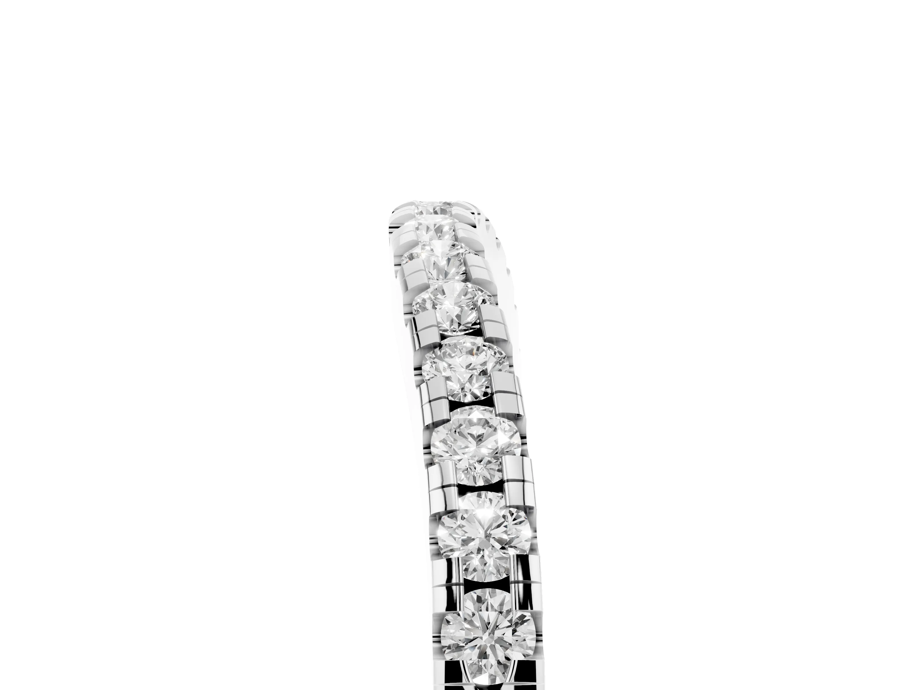 Round Diamond Curved Band Set in Silver with Pavé Shared Prong Row