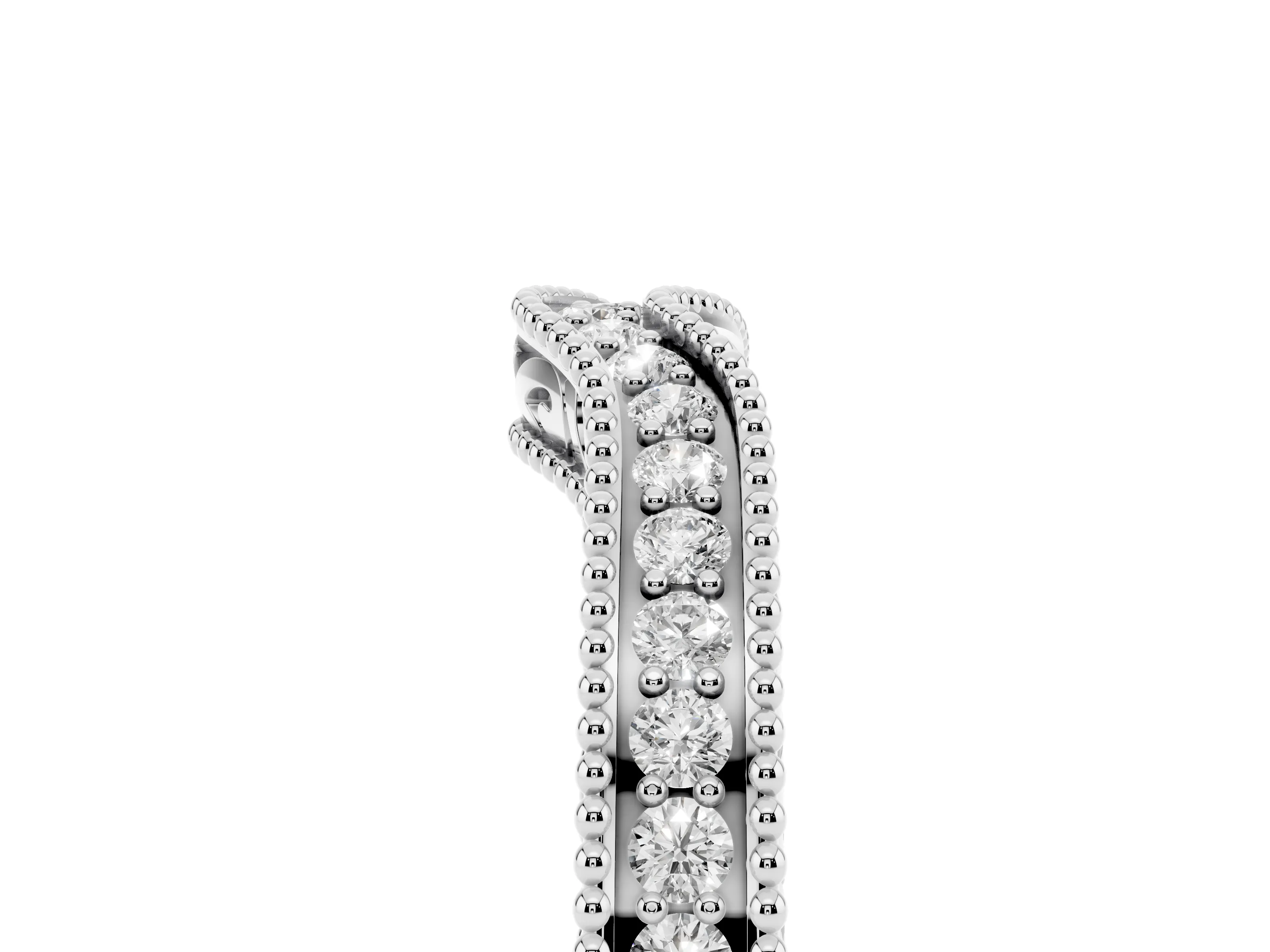 Round Diamond Curved Milgrain Band Set in Silver with Pavé Row