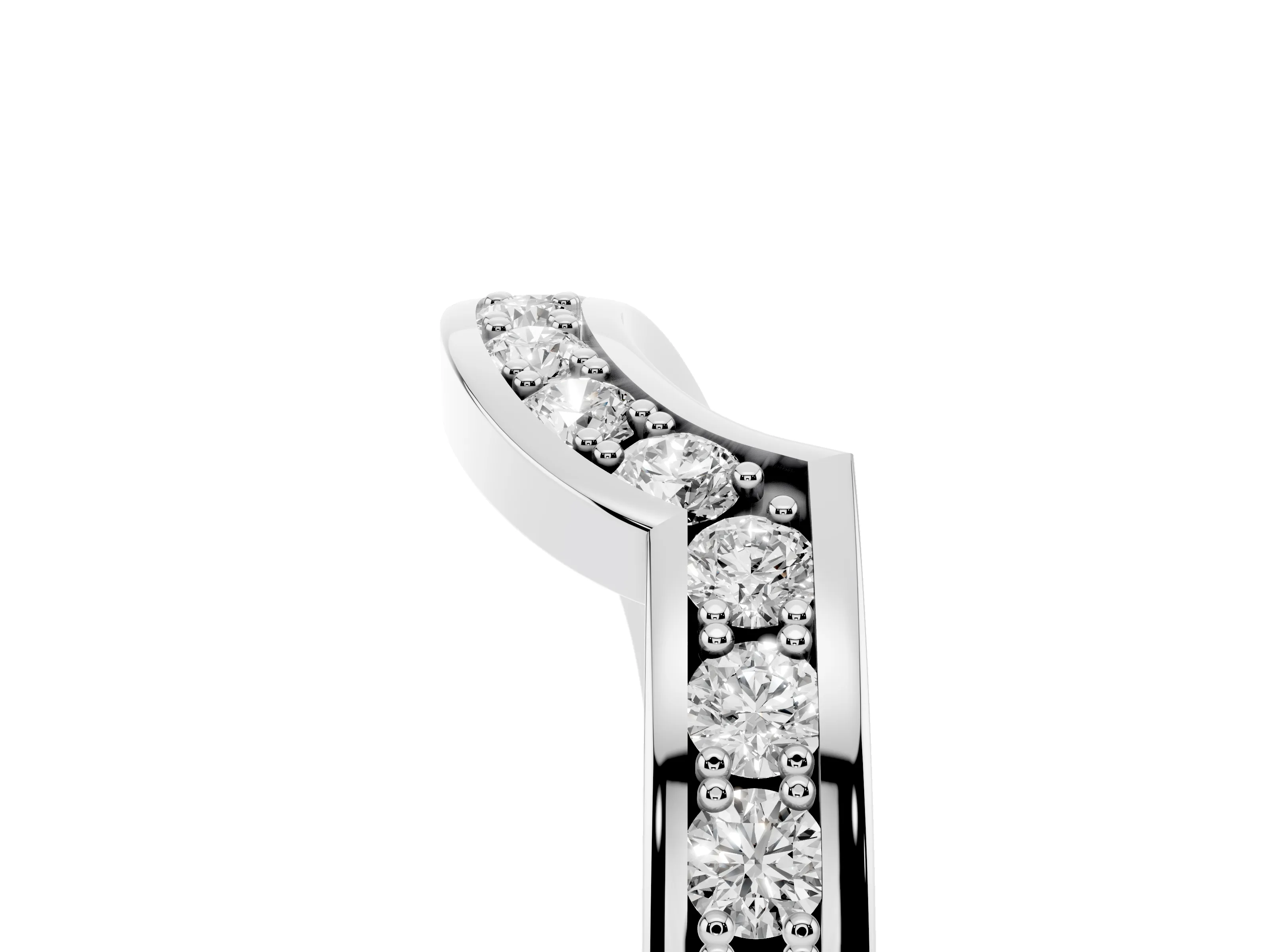 Round Diamond Curved Wedding Band Set in Platinum with Pavé Channel Setting