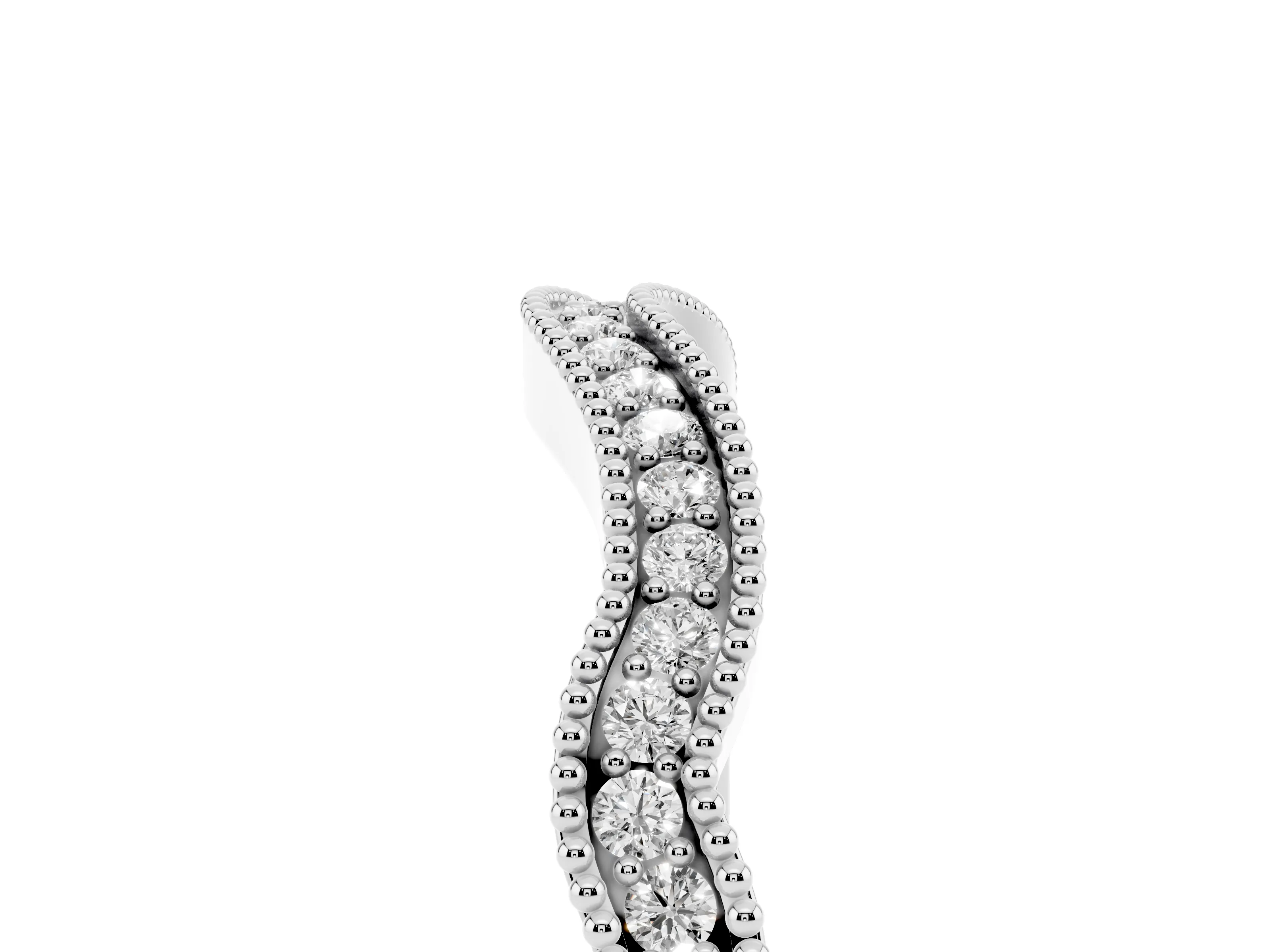 Round Diamond Curved Pavé Band Set in Platinum with Milgrain Detailing