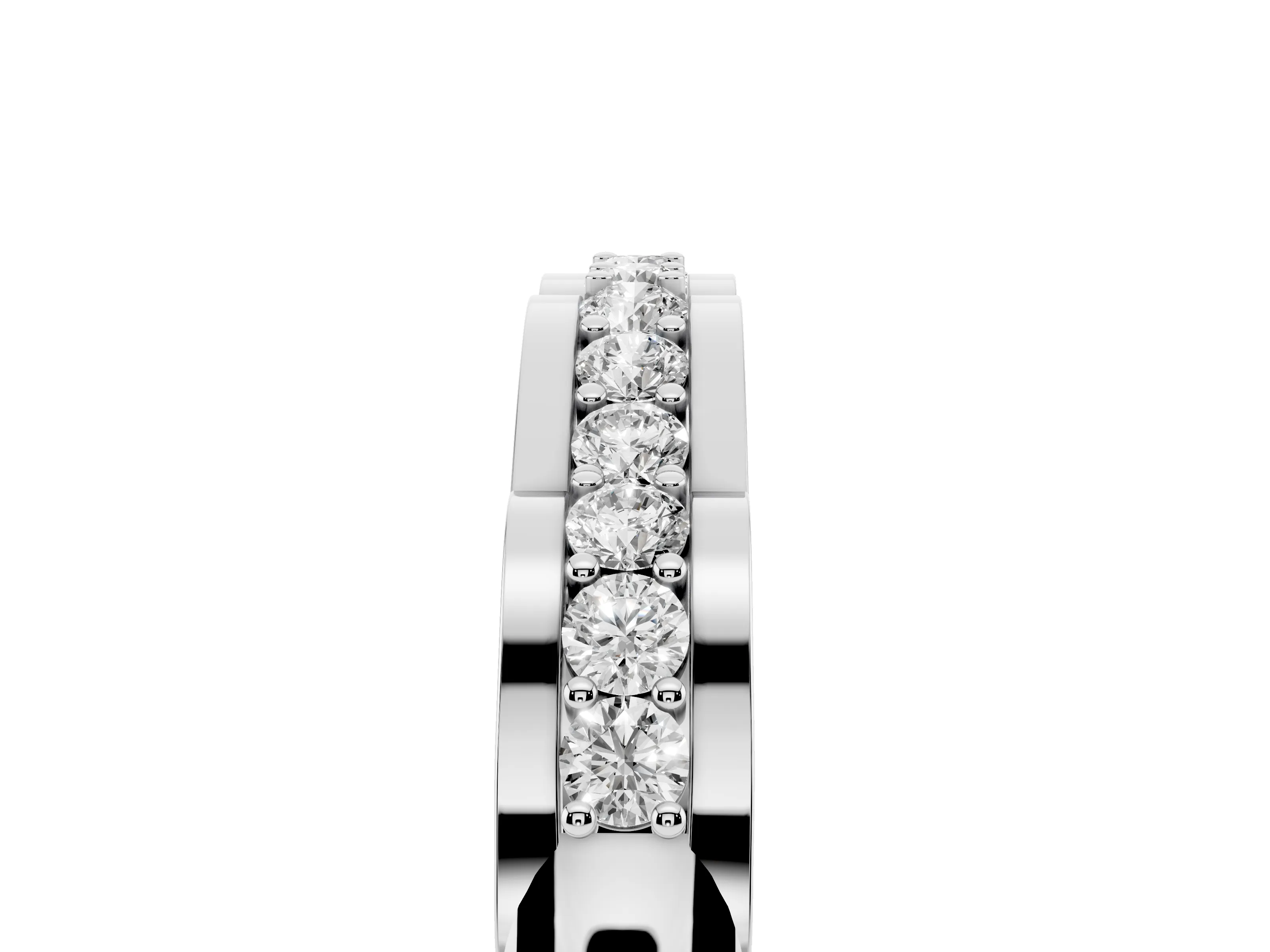 Round Diamond Channel Band Set in Platinum with Straight Stone Row