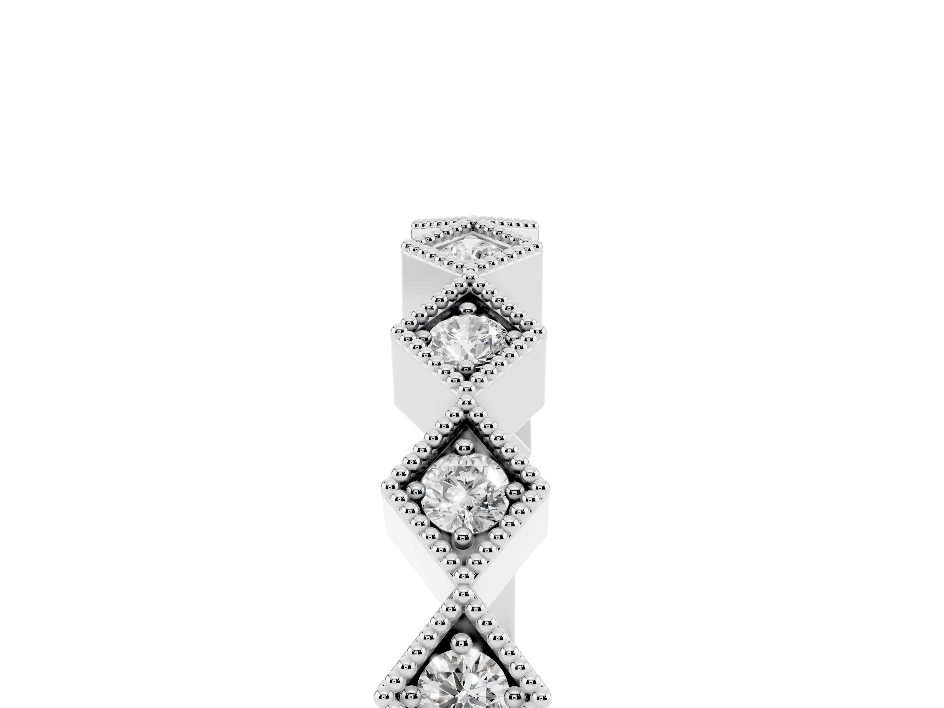 Round Cut Diamond Geometric Stackable Band Set in Silver with Milgrain Bezel Setting