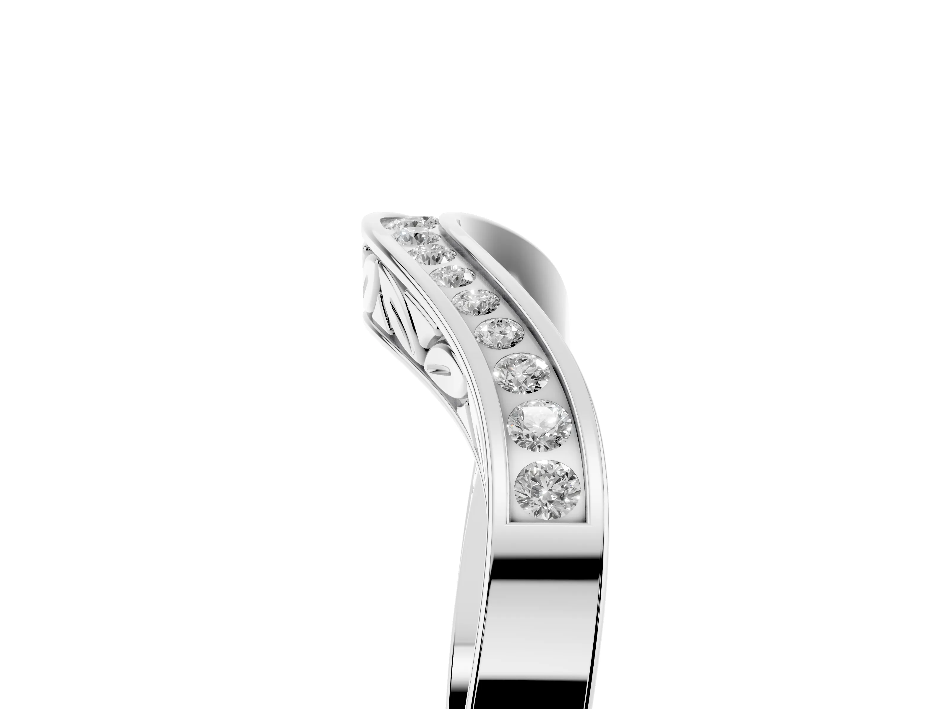 Round Diamond Wave Band Set in Silver with Channel Setting