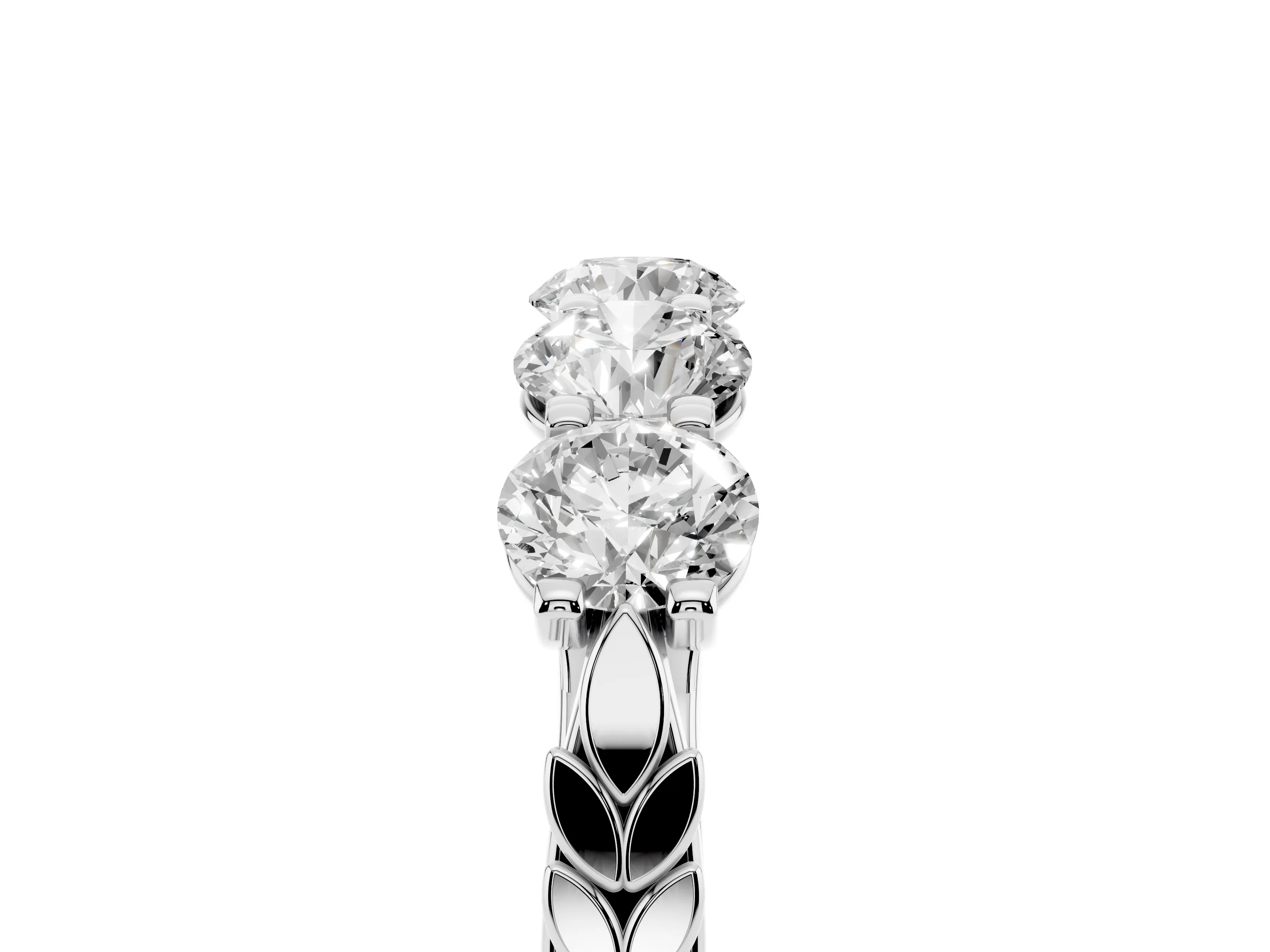 Round Diamond Five-Stone Band Set in White gold with Straight Prong Row