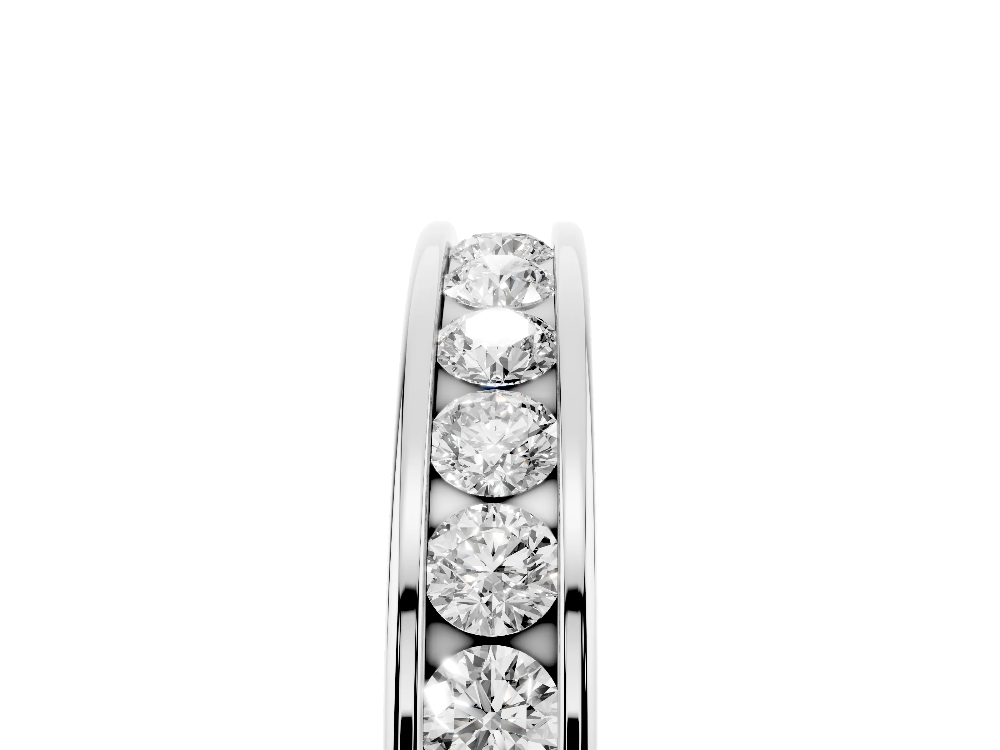 Round Diamond Channel Eternity Band Set in Platinum with Smooth Metal Walls