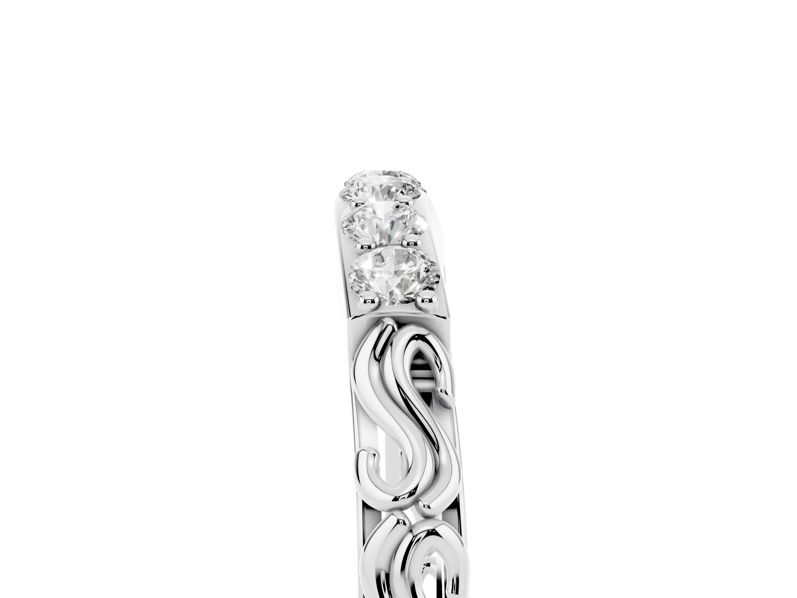 Round Diamond Bar Set Eternity Band Set in Silver with Filigree Sides