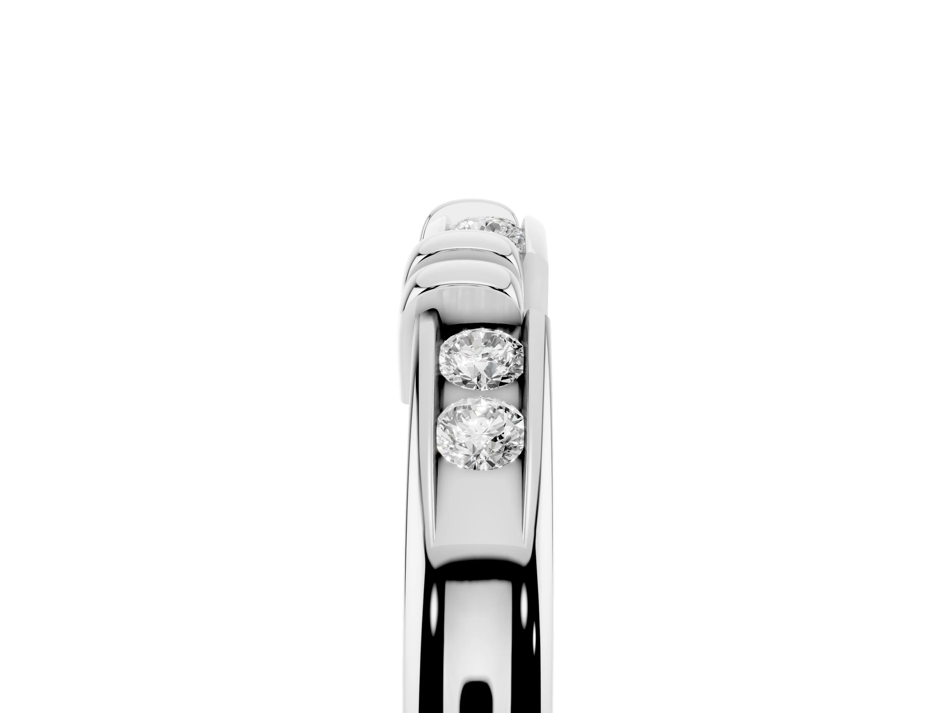 Round Diamond Half Eternity Band Set in Silver with Channel and Bar Prong Setting