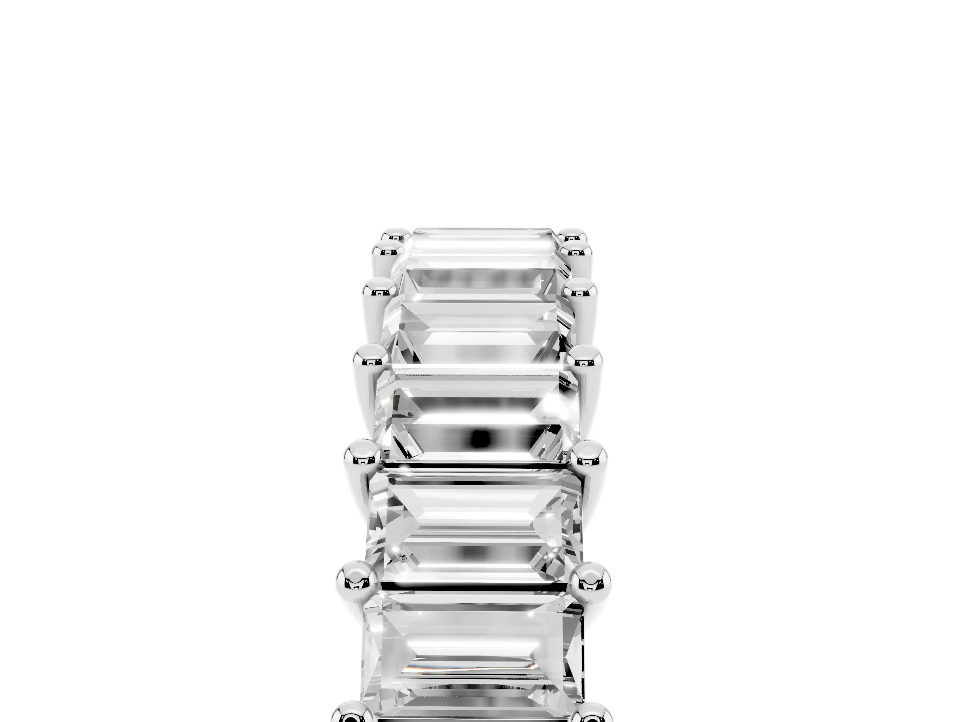 Baguette Diamond Half Eternity Band Set in Silver with Shared Prong Setting