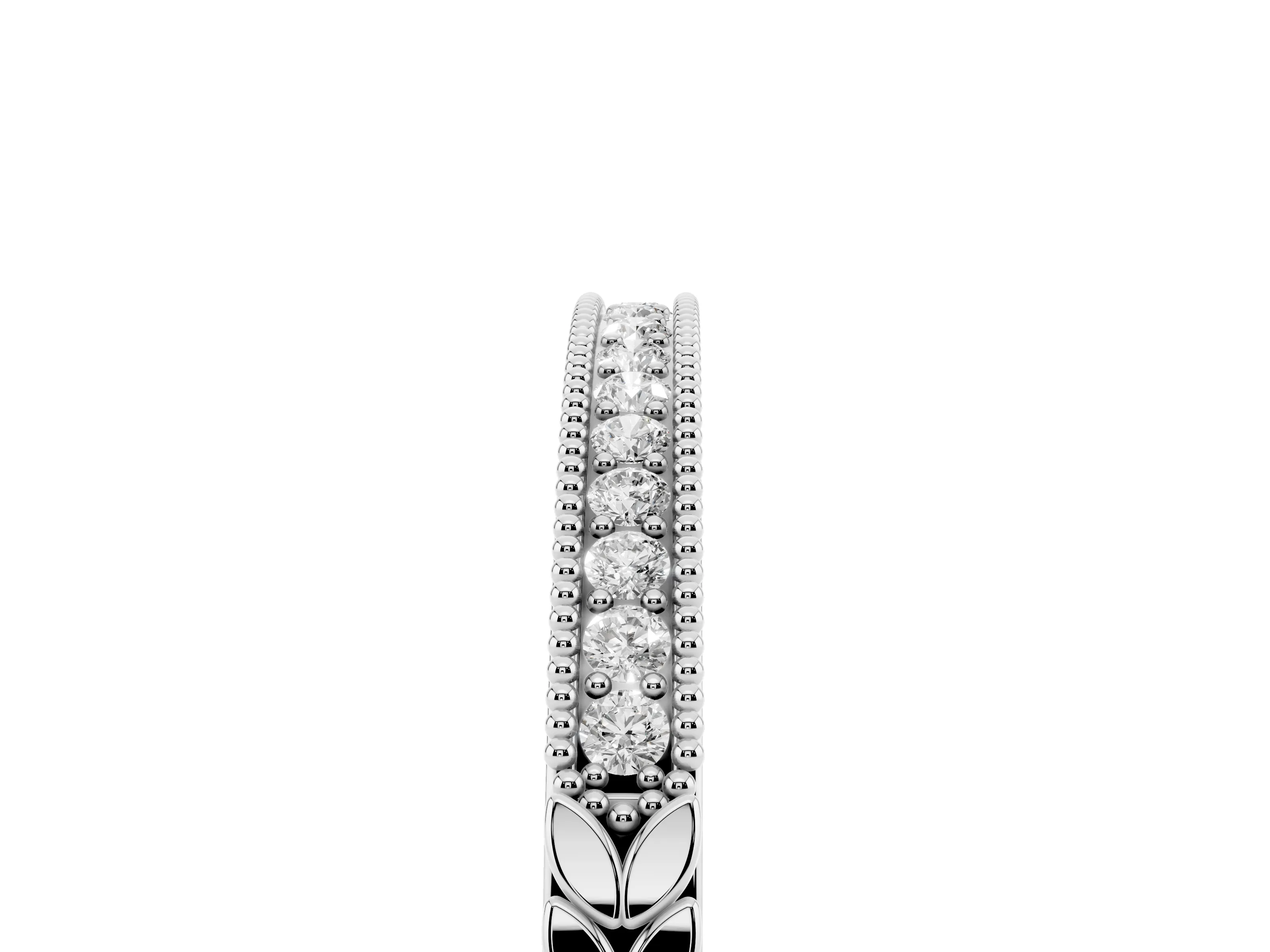 Round Cut Diamond Pavé Eternity Band Set in White gold with Beaded Milgrain Edge