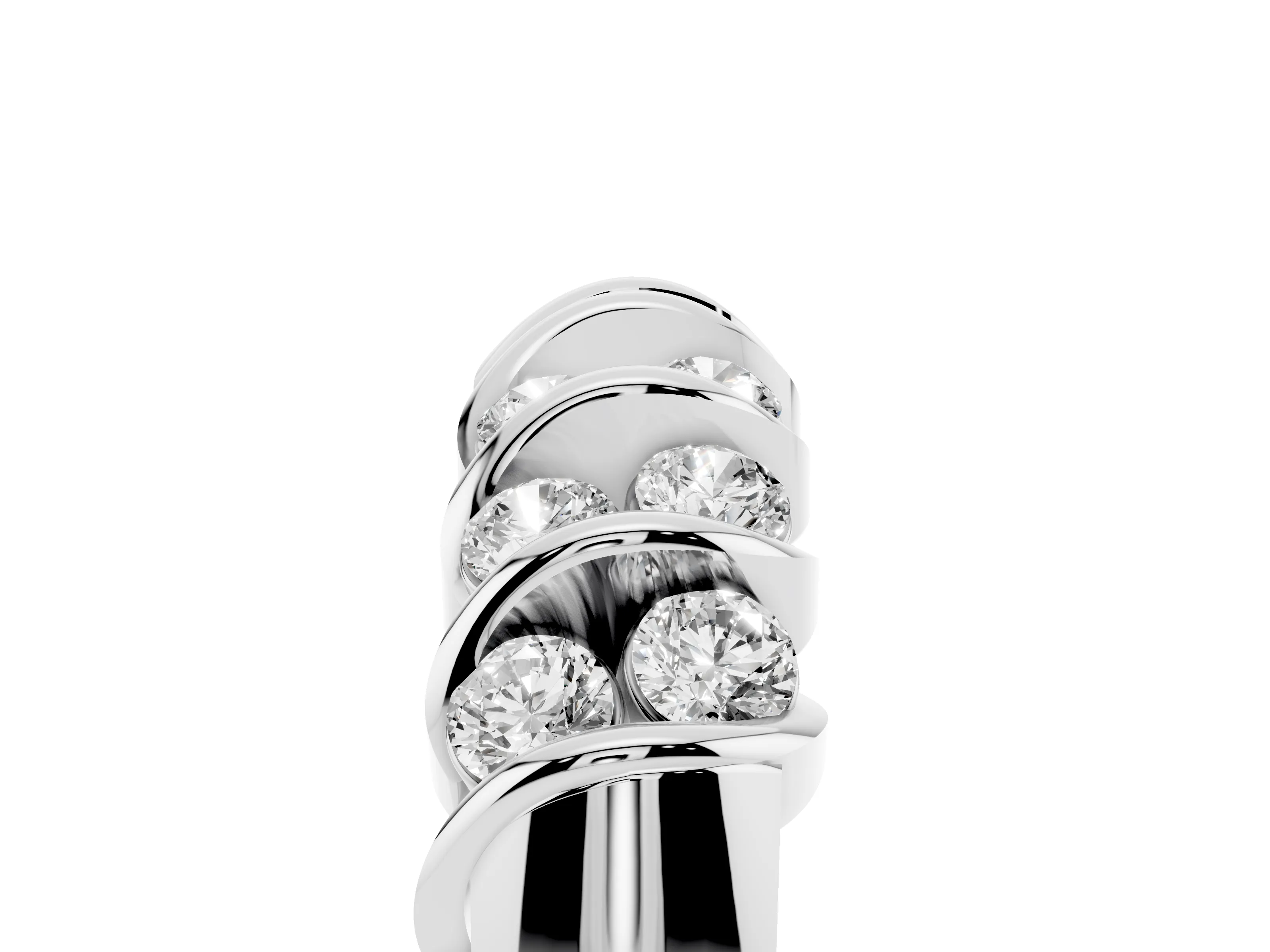 Round Diamond Structured Multi-Row Band Set in Silver with Polished Channel Setting