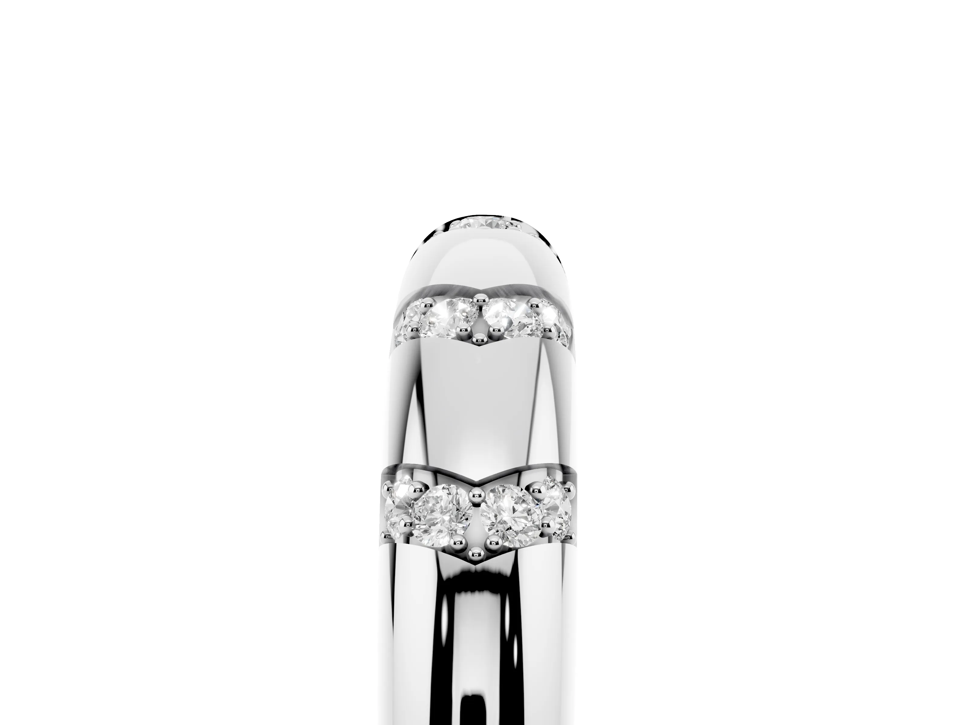 Round Diamond Curved Band Set in White gold with Channel and Bezel Setting