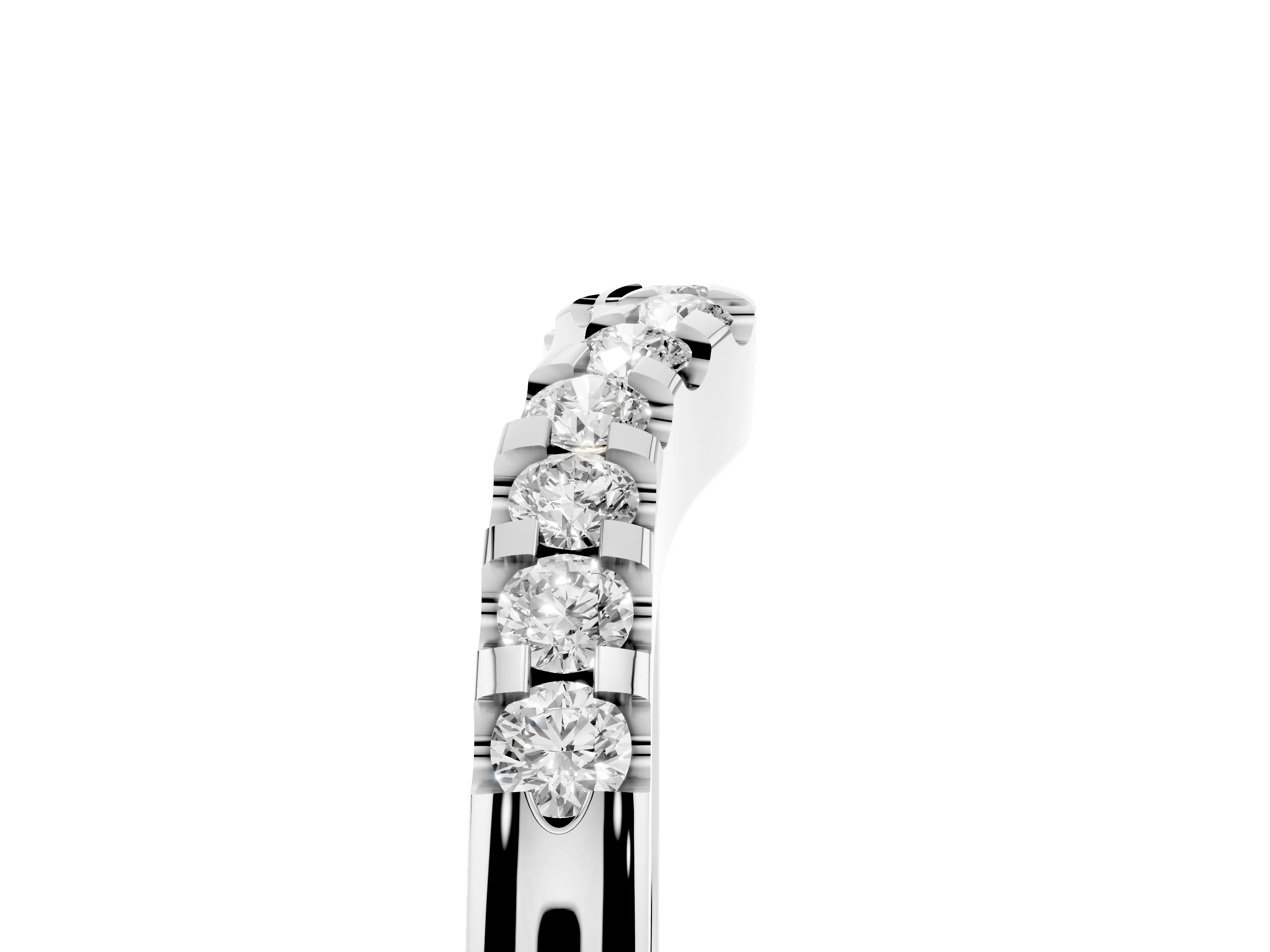 Round Diamond Curved Half Eternity Ring Set in Platinum with Shared Prong Setting