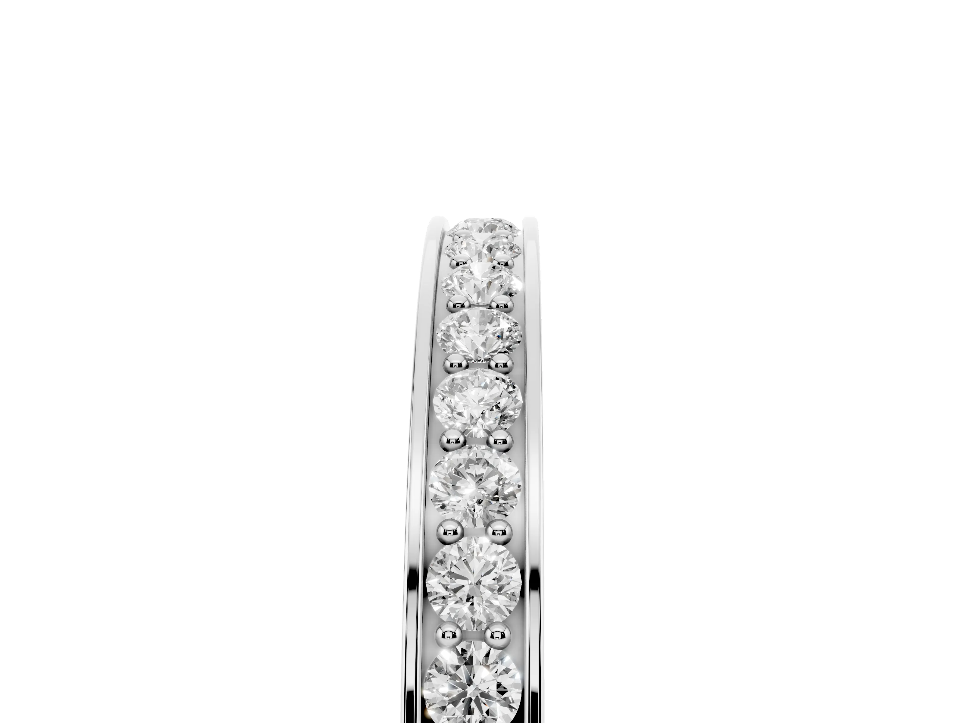 Round Cut Diamond Pavé Eternity Band Set in White gold with Channel Walls