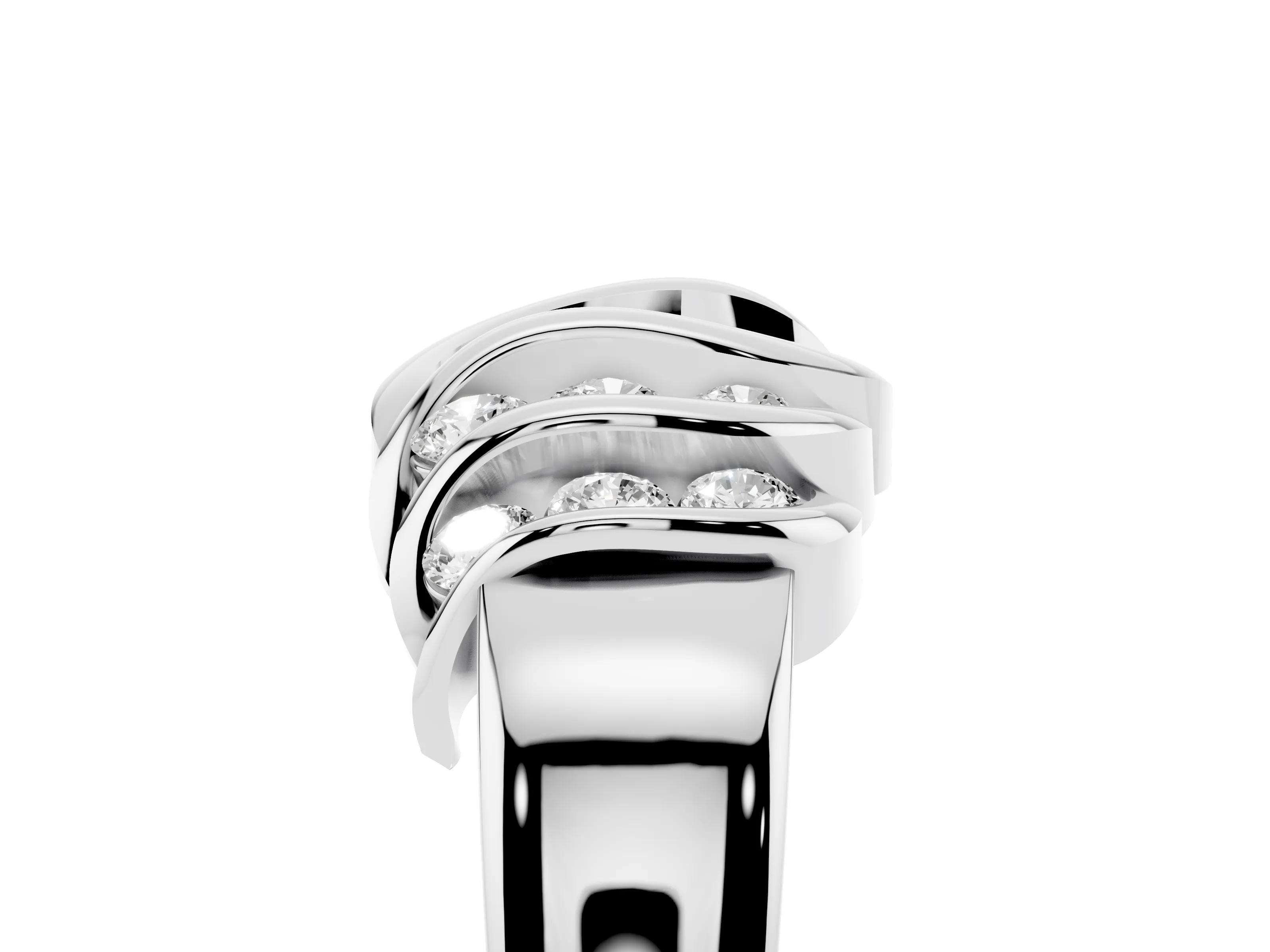 Round Diamond Multi-Row Crossover Band Set in Silver with Polished Curves