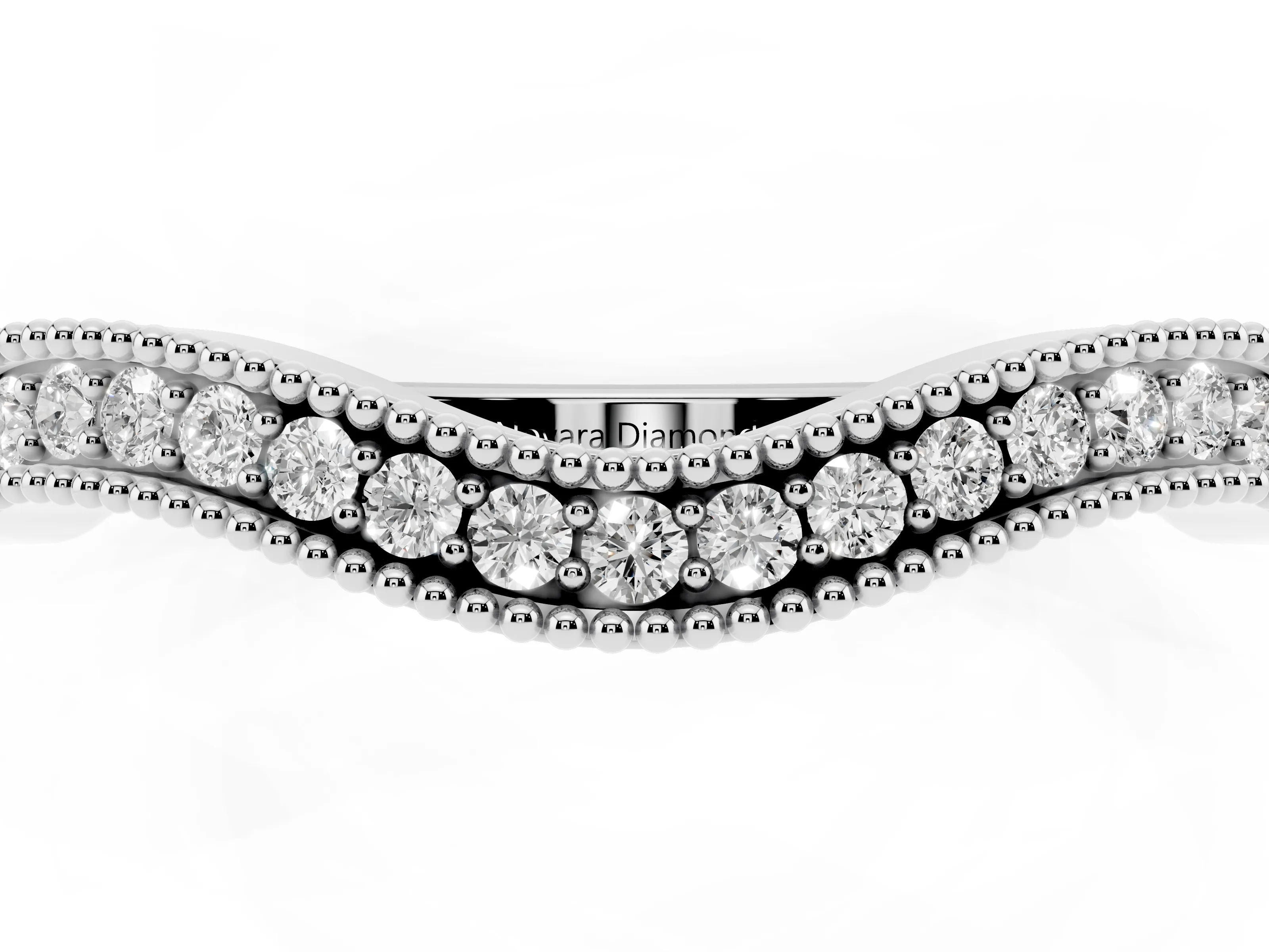 Round Diamond Curved Pavé Band Set in Platinum with Milgrain Detailing